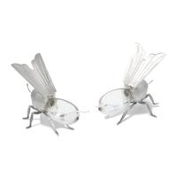 A Pair of Peruvian Silver and Glass Bee-Form Honey Dishes and Spoons