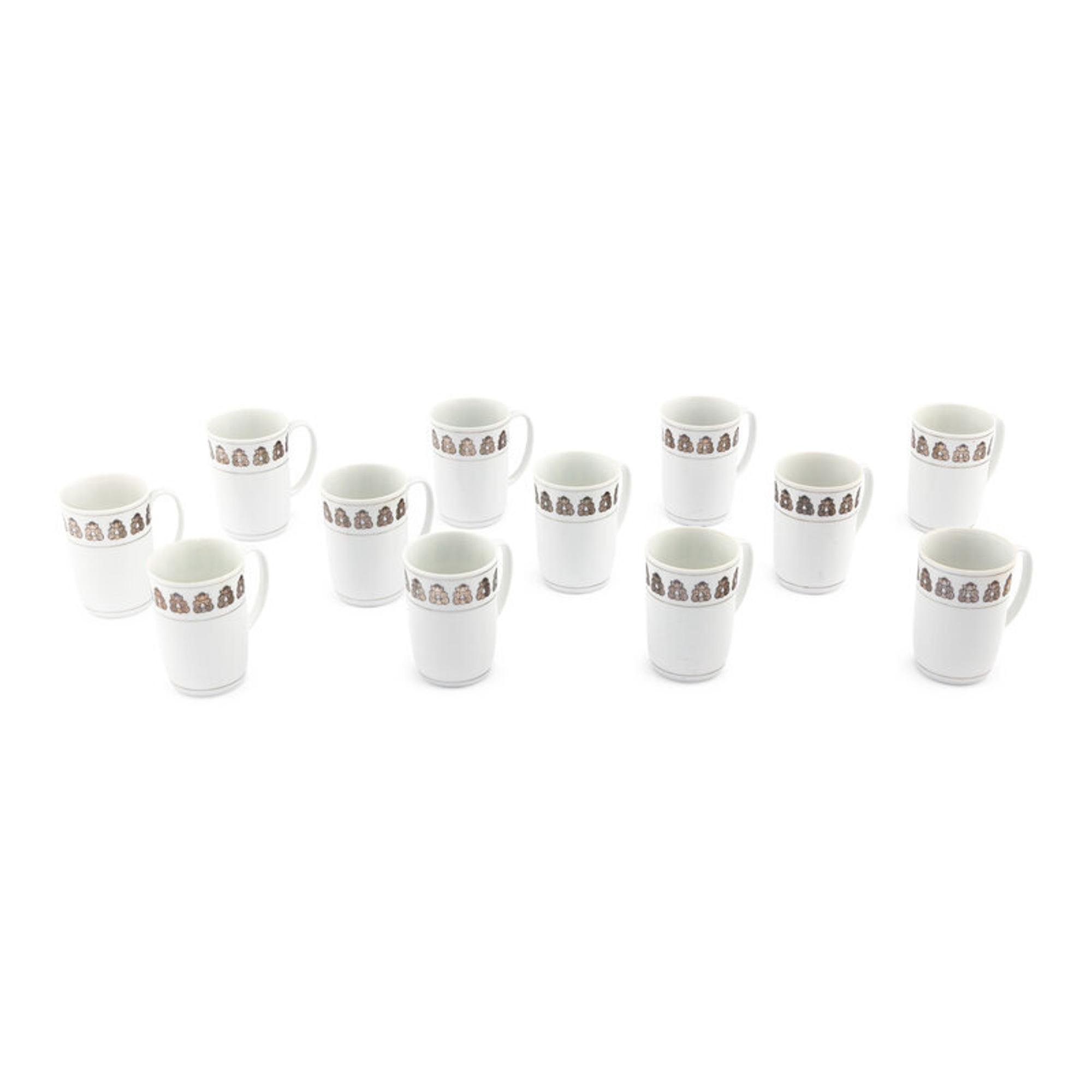 A Set of Twelve Georg Jensen Acorn Porcelain Coffee Mugs