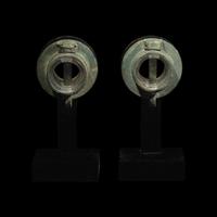 A Pair of Chinese Bronze Chariot Fittings 青銅獸面紋車軎