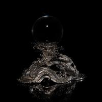 A Japanese Rock Crystal Sphere and Silver 'Dragon and Waves' Stand, Signed Yoshimasa Saku Meiji/Taisho Period 日本明治/大正時期 義正作潮を支配する珠と龍