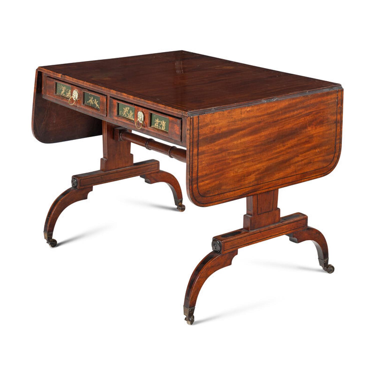 A Regency Mahogany and Églomisé Sofa Table