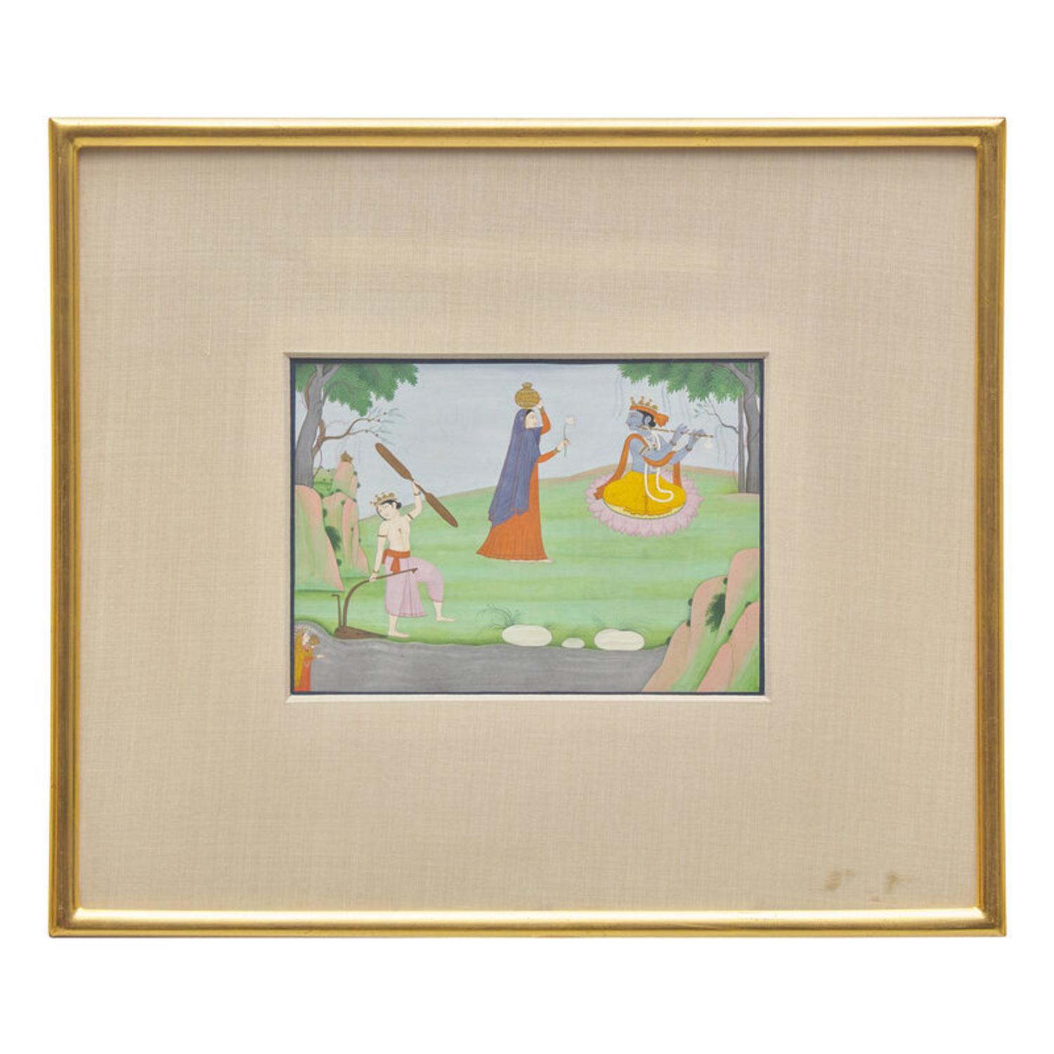 A Scene from the Dasavatara: Balarama Drawing Water for Krishna, India, Pahari Hills Style, Second Half of 19th Century 十九世紀下半葉 帕哈裡丘陵風格《十化身》圖