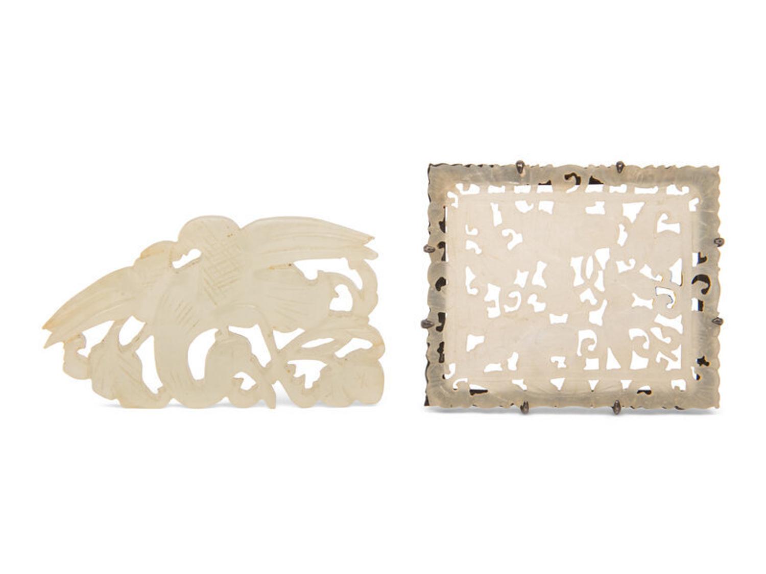 Two Chinese White Jade Plaques, Qing Dynasty 清 白玉花片兩枚