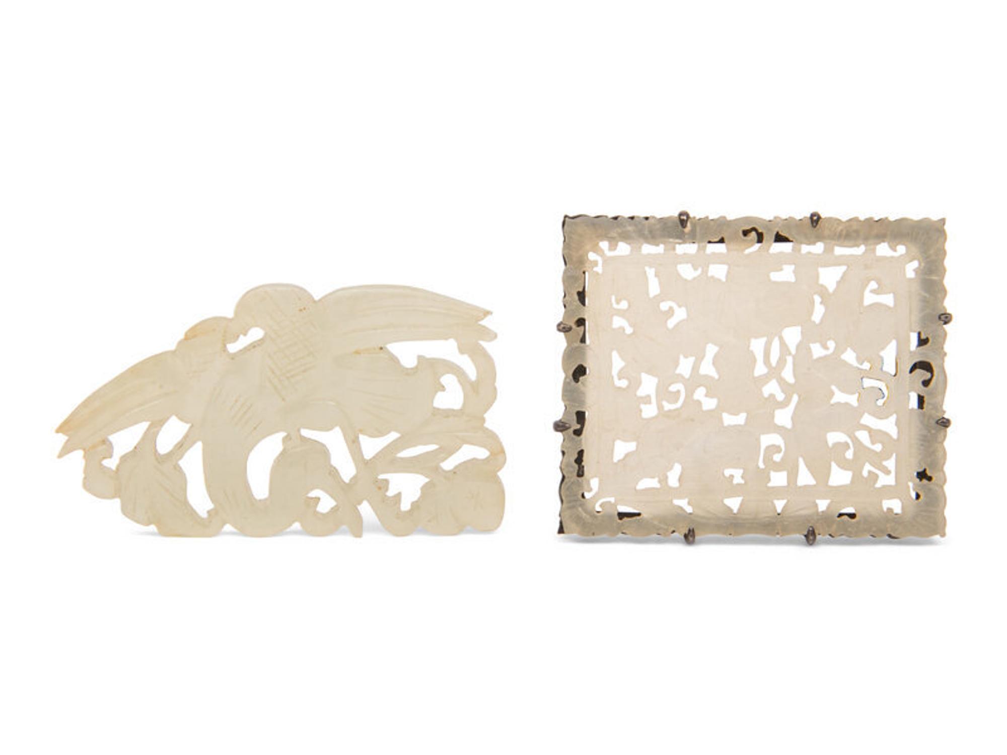 Two Chinese White Jade Plaques, Qing Dynasty 清 白玉花片兩枚