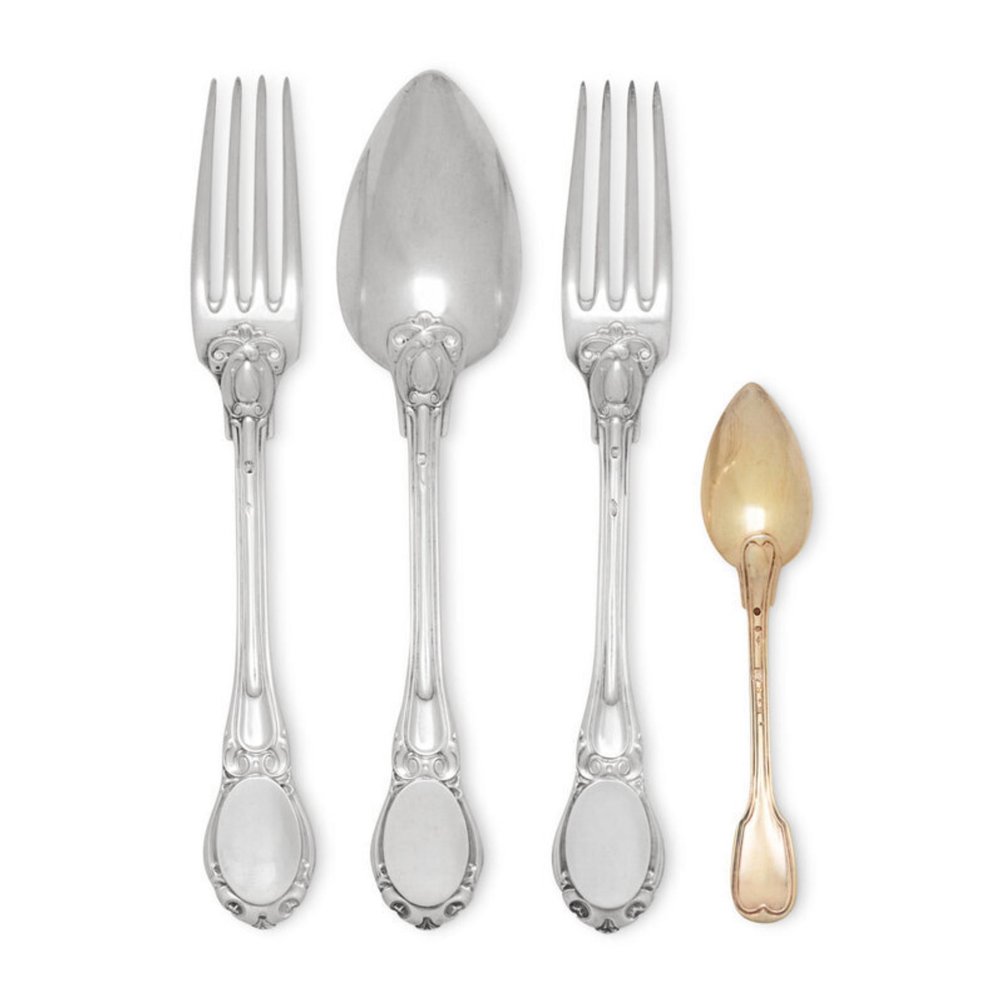 A Collection of French Silver Flatware Articles