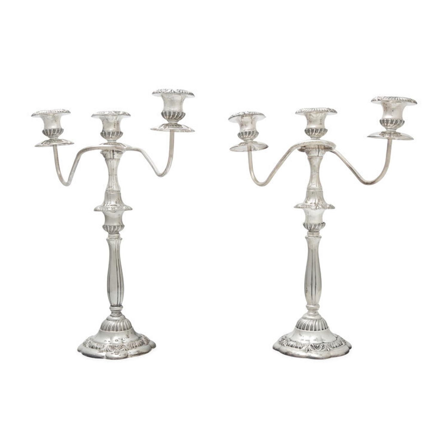 A Pair of Italian Silver-Plate Three-Light Candelabra