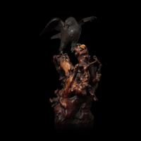 A Japanese Patinated Bronze Figure of an Eagle, Atsuyoshi for the Maruki Co. 丸木製厚義作銅鷹置物