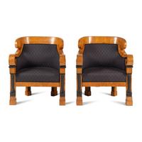 A Pair of Biedermeier Part-Ebonized Ash Armchairs