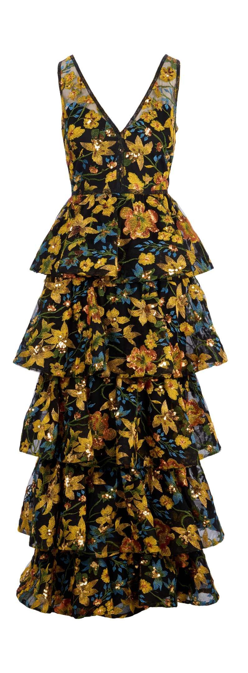 MARCHESA NOTTE ワンショルダー 花柄 プリーツ ロングドレス Dionne Warwick | 2018 Royal Albert Hall Stage-Worn Marchesa Notte