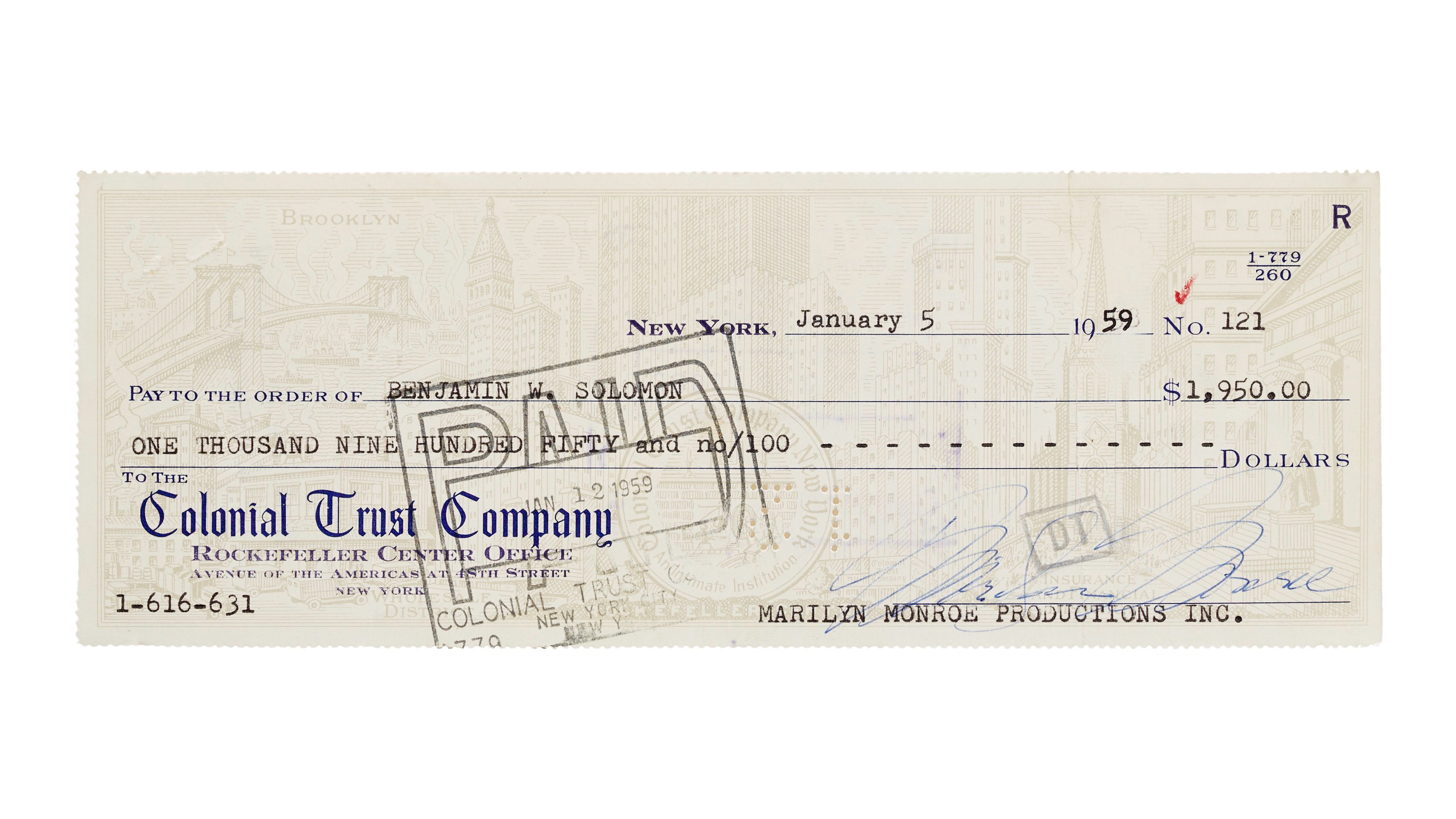 モンロー 様ご確認用 Marilyn Monroe | 1959 Signed Check