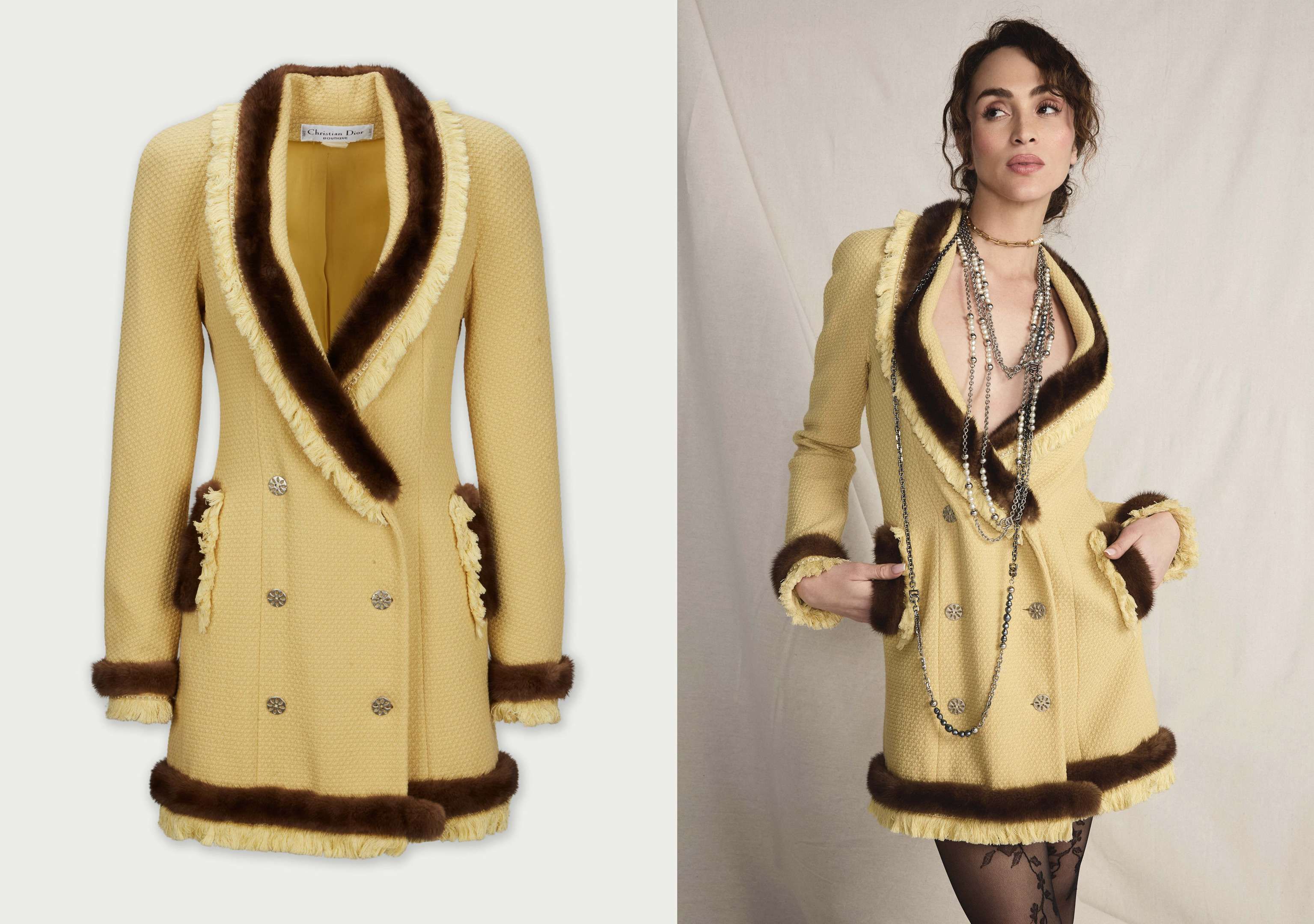 Christian Dior | 1997 Fall John Galliano Yellow Tweed Coat Dress