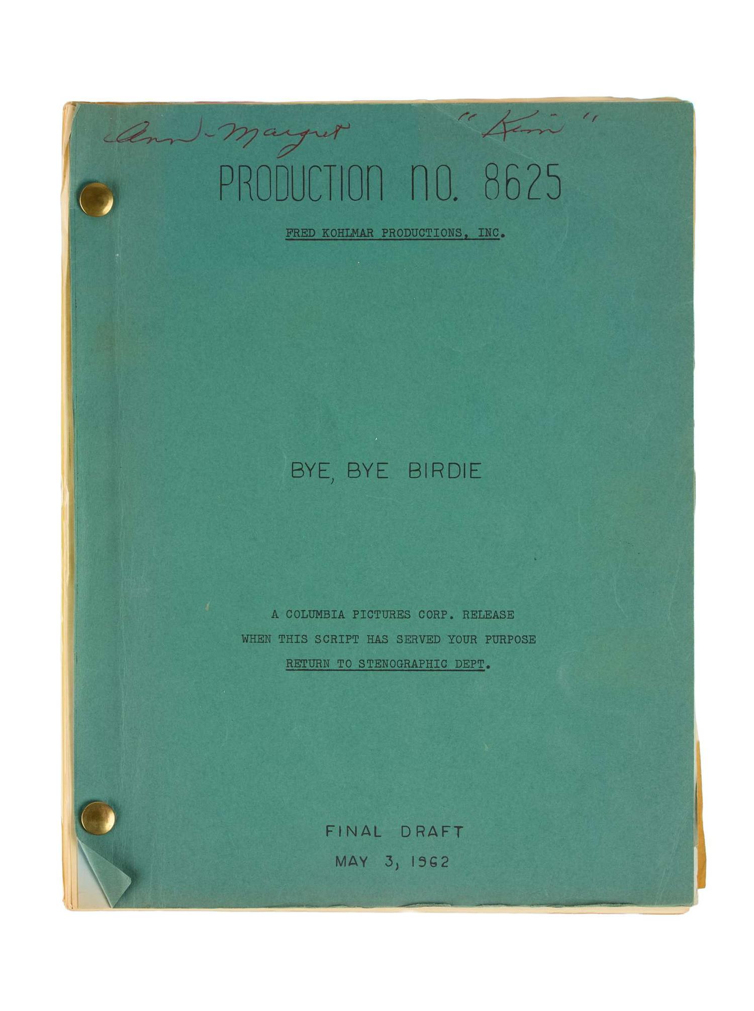 Ann-Margret | 1962 Working Copy Script from “Bye Bye Birdie” (I) lot