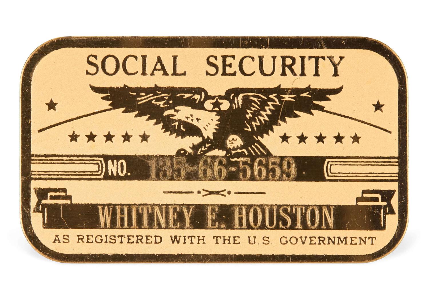 Whitney Houston | Gold-Plated Social Security Card lot