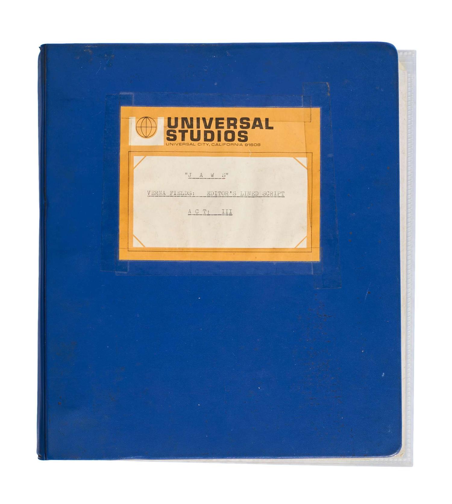 Jaws | Verna Fields' “Act III” Script Binder with Various Production Documents lot