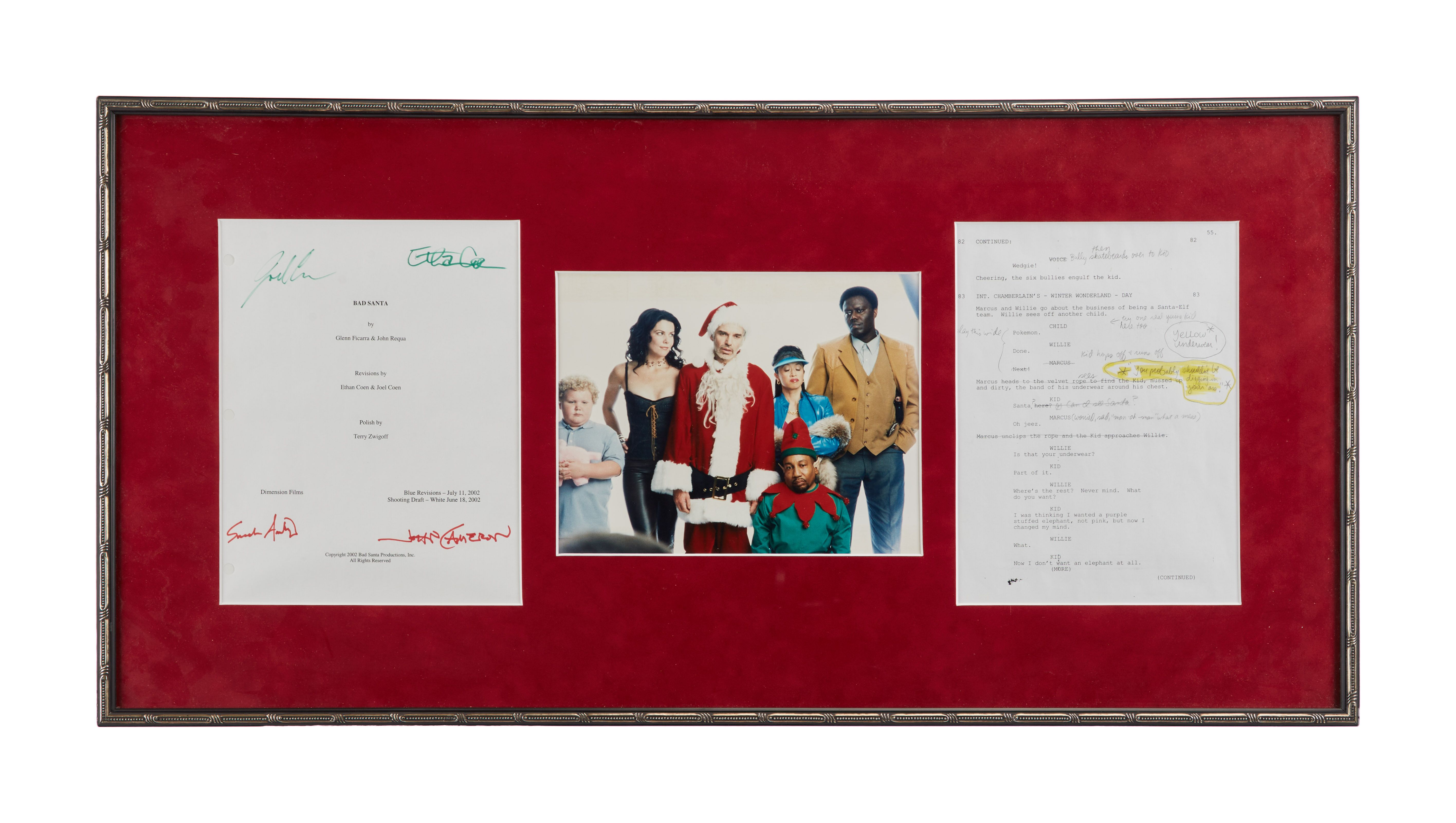 Bad Santa | Framed Signed Script Pages with Director's Crew Jacket