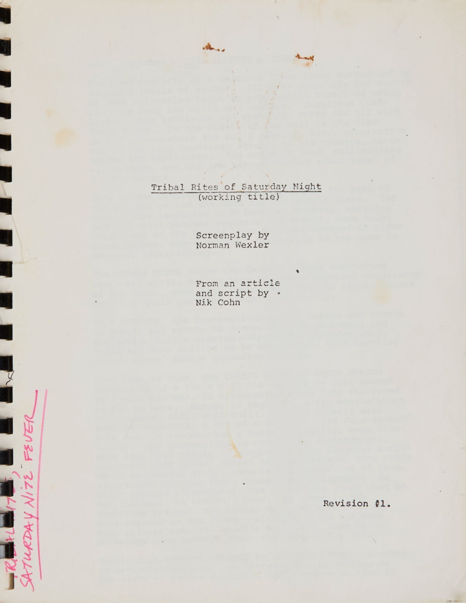 Saturday Night Fever | Production Script