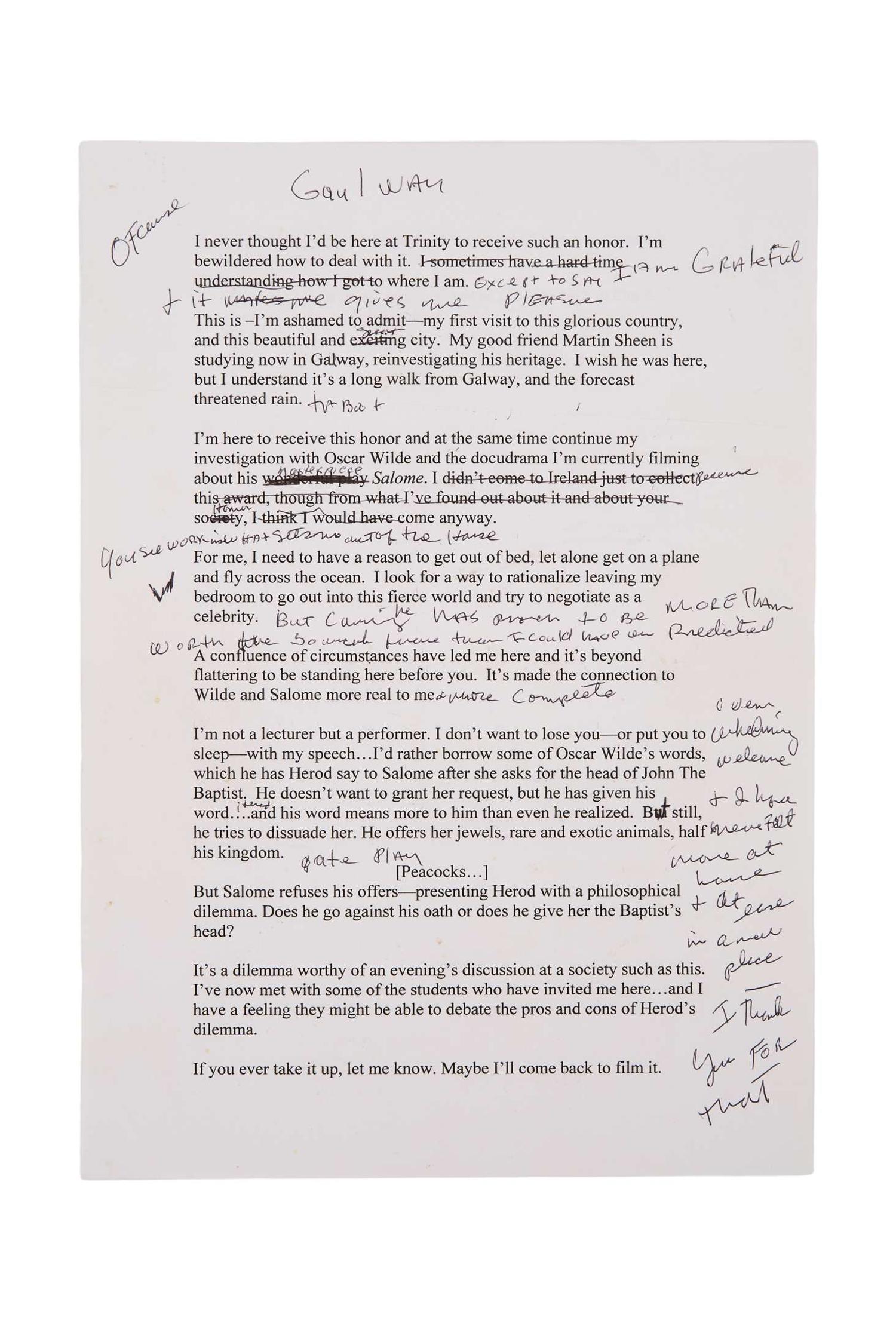 Al Pacino | Annotated Speech to Trinity College lot
