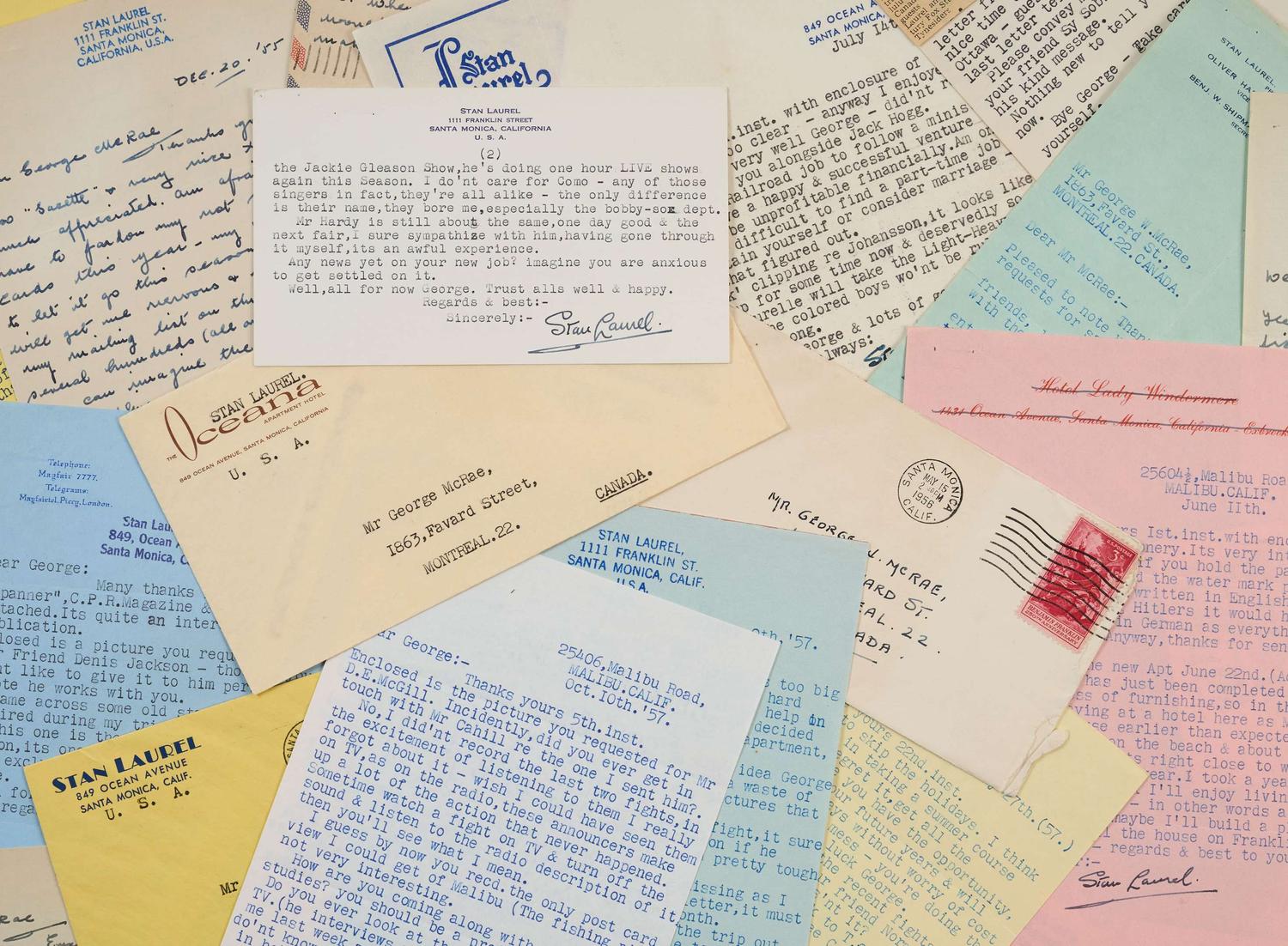 Stan Laurel | 1955-1960 Extraordinary and Massive Collection of Handwritten and Typed Letters to a Superfan lot