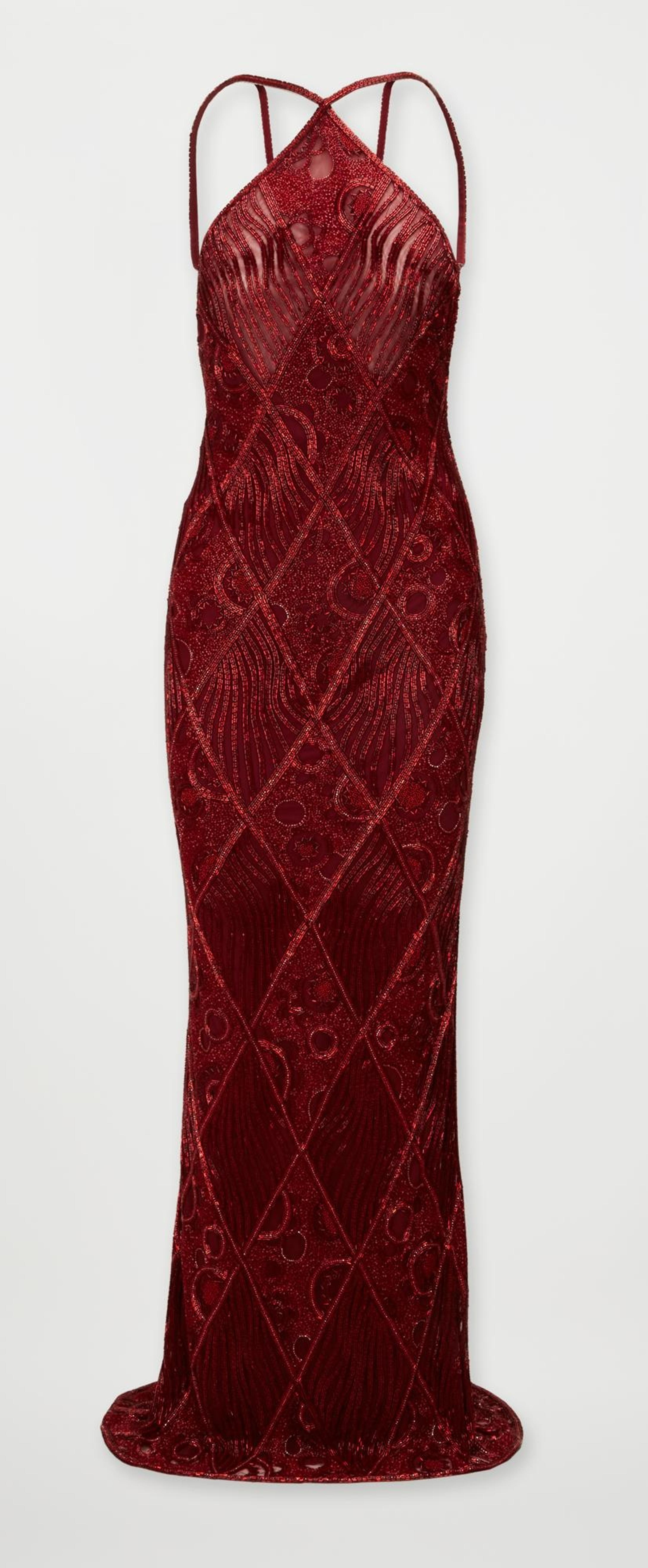 fitted lace wedding dress 1990 Bob Mackie Red Grapevines Beaded Sequin Silk Strapless Gown main image 0