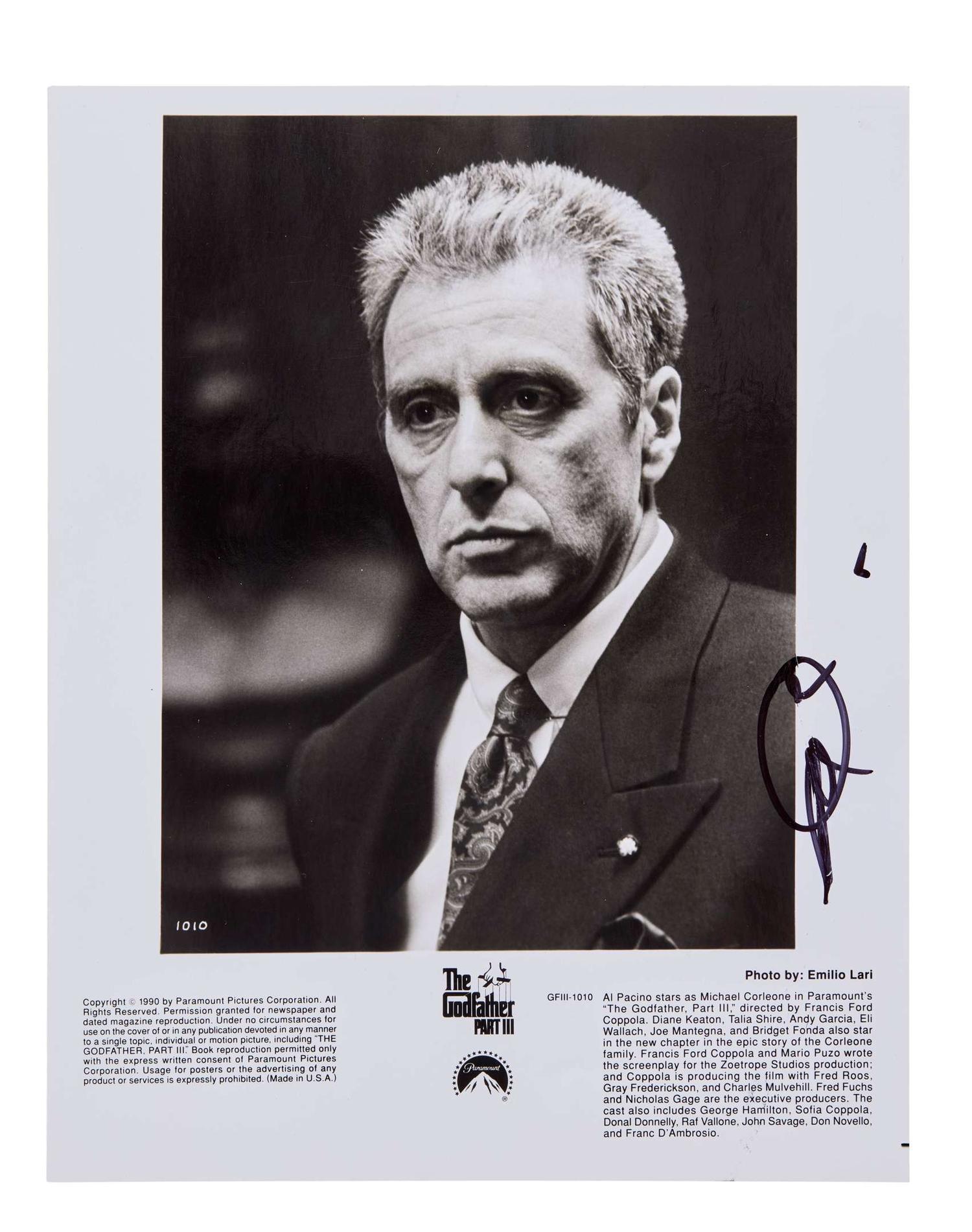 Al Pacino | Signed “The Godfather Part III” Publicity Still lot