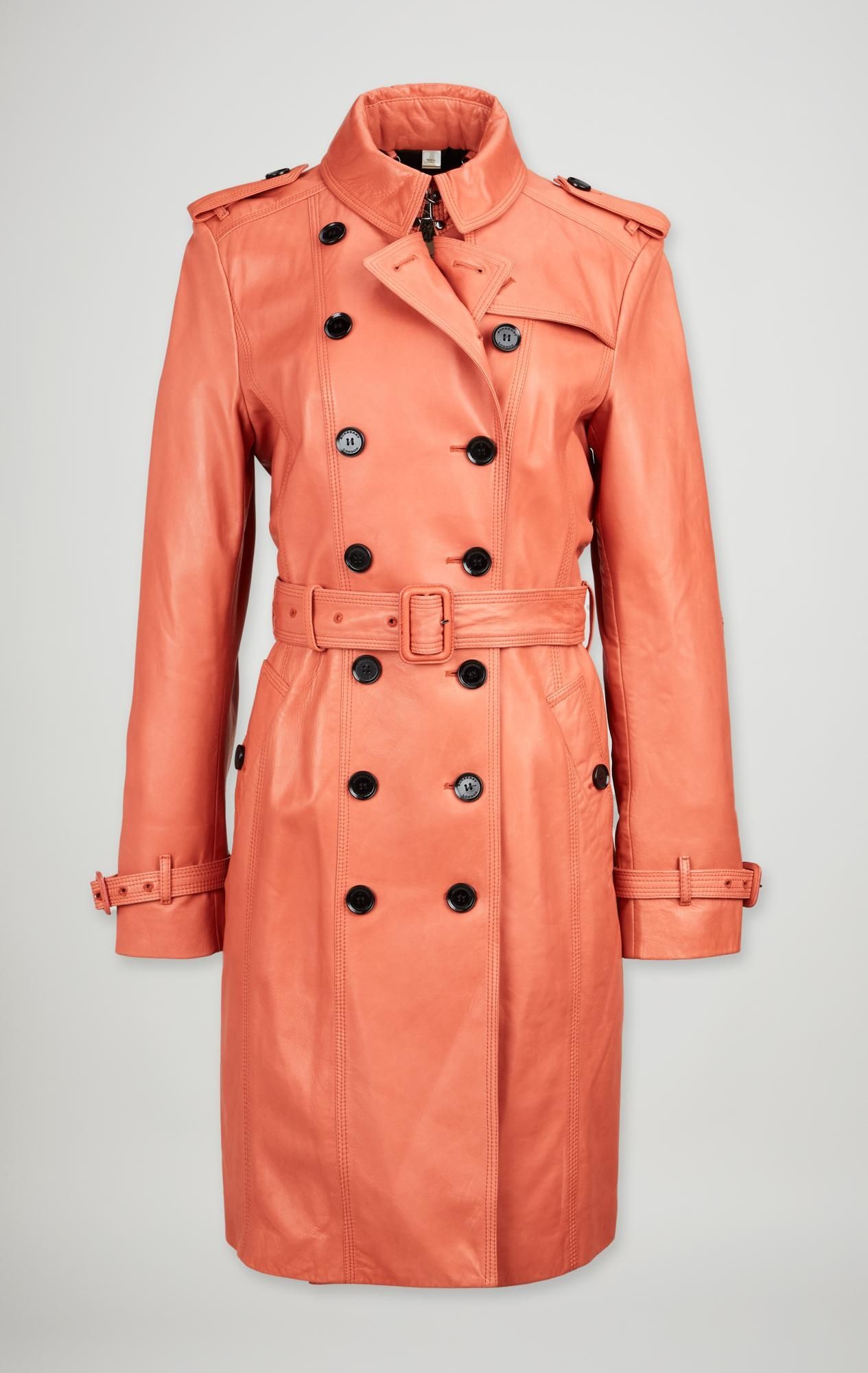 ジャケット・アウター Burberry London Orange Trench Coat Belt Burberry London | Double Breasted Orange Leather Trench Coat