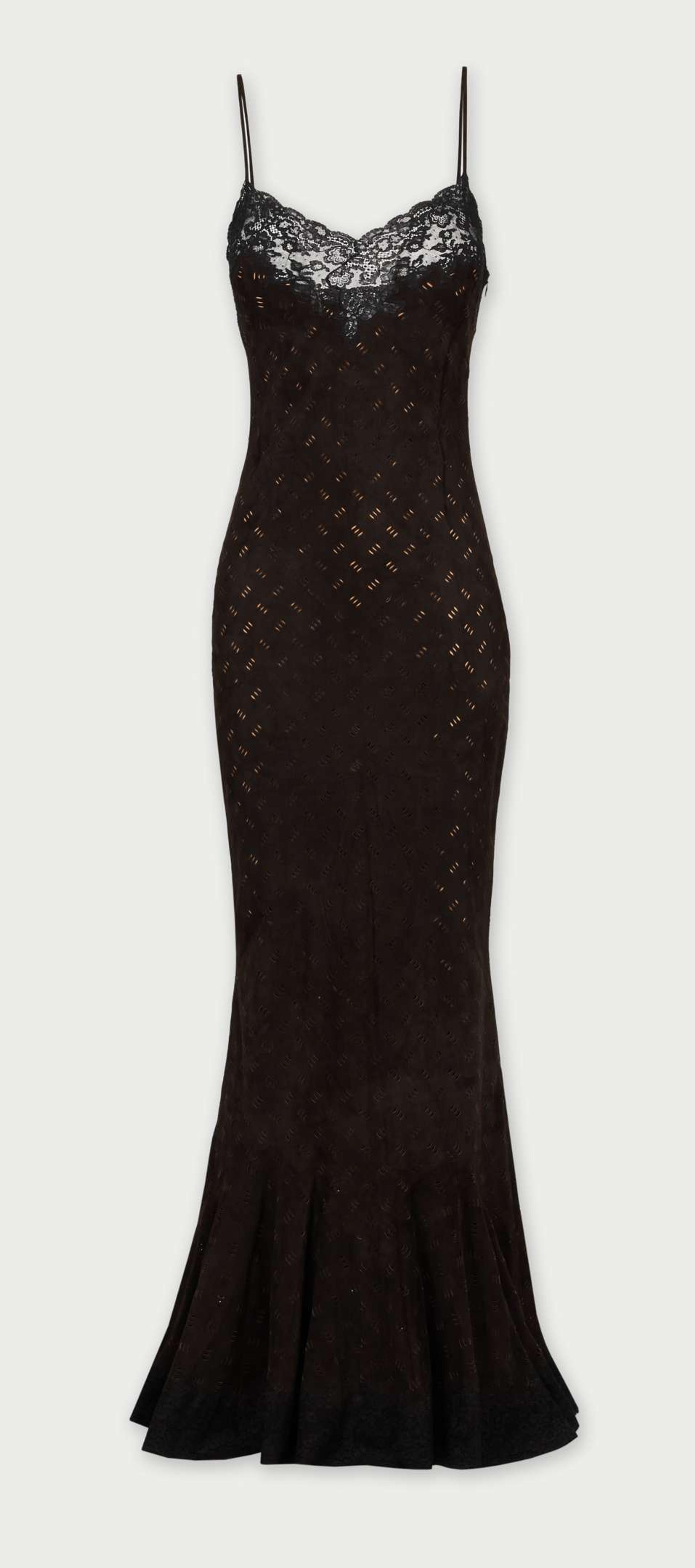 christian dior black lace dress 2005 Christian Dior by Galliano Black Lace & Ivory Silk Bias-Cut Gown main image 0