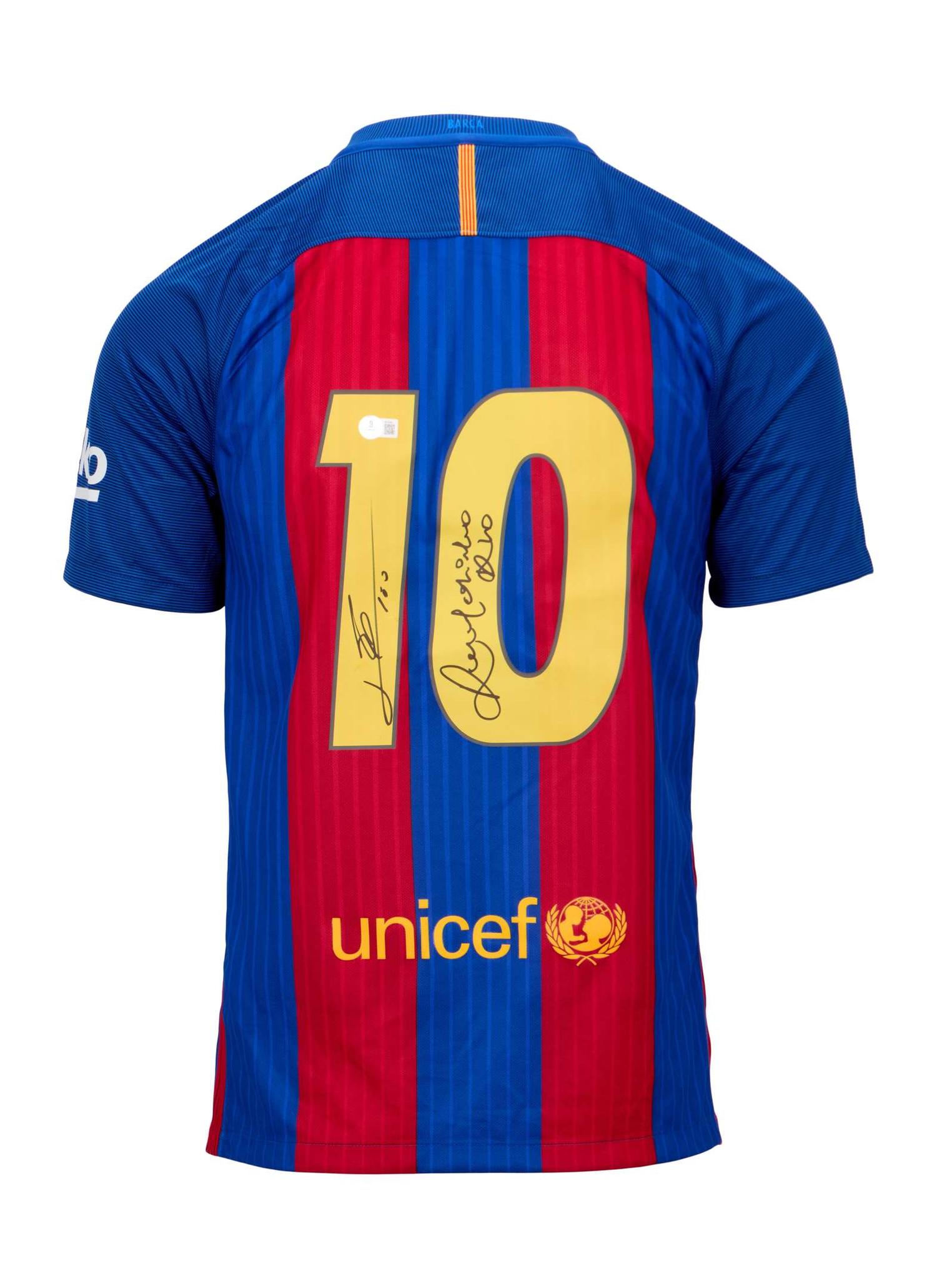 Lionel Messi and Ronaldinho | Signed Barcelona Commemorative Jersey (Beckett) lot