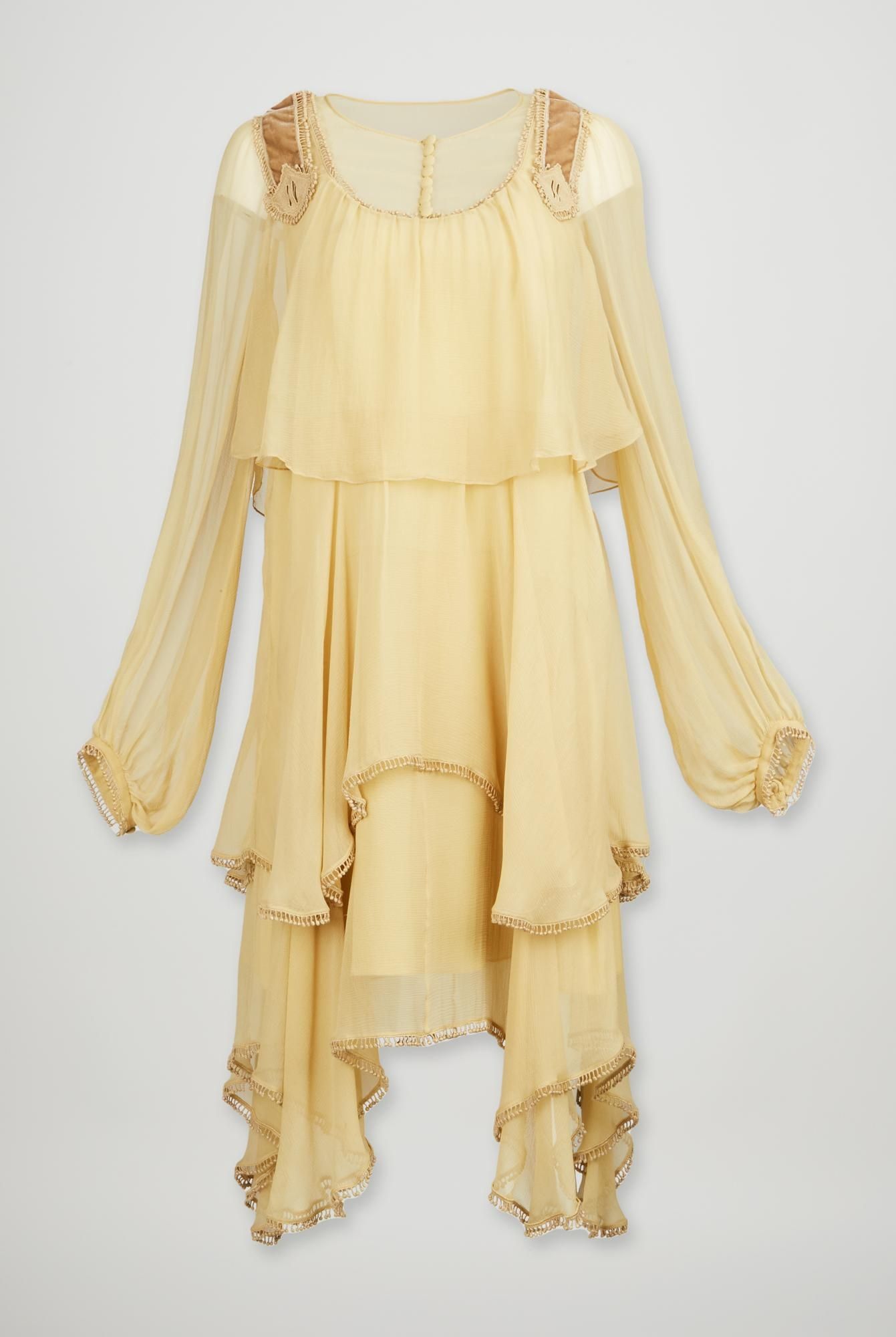 Chloe | Pampas Yellow Layered Silk Chiffon Dress