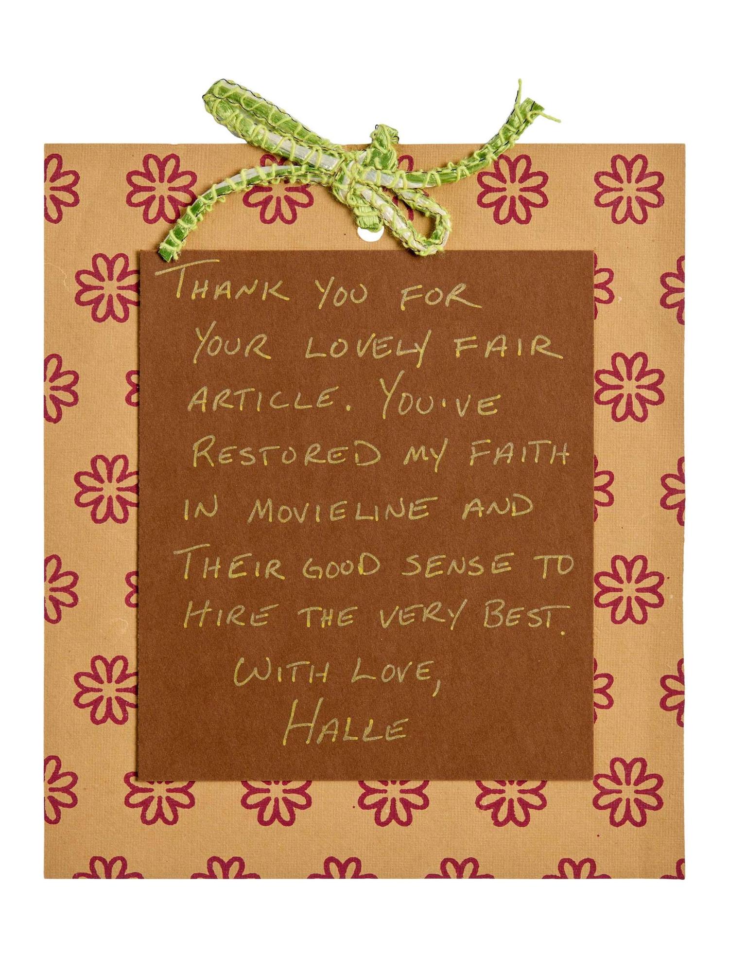 Halle Berry | Handwritten Note to Lawrence Grobel lot