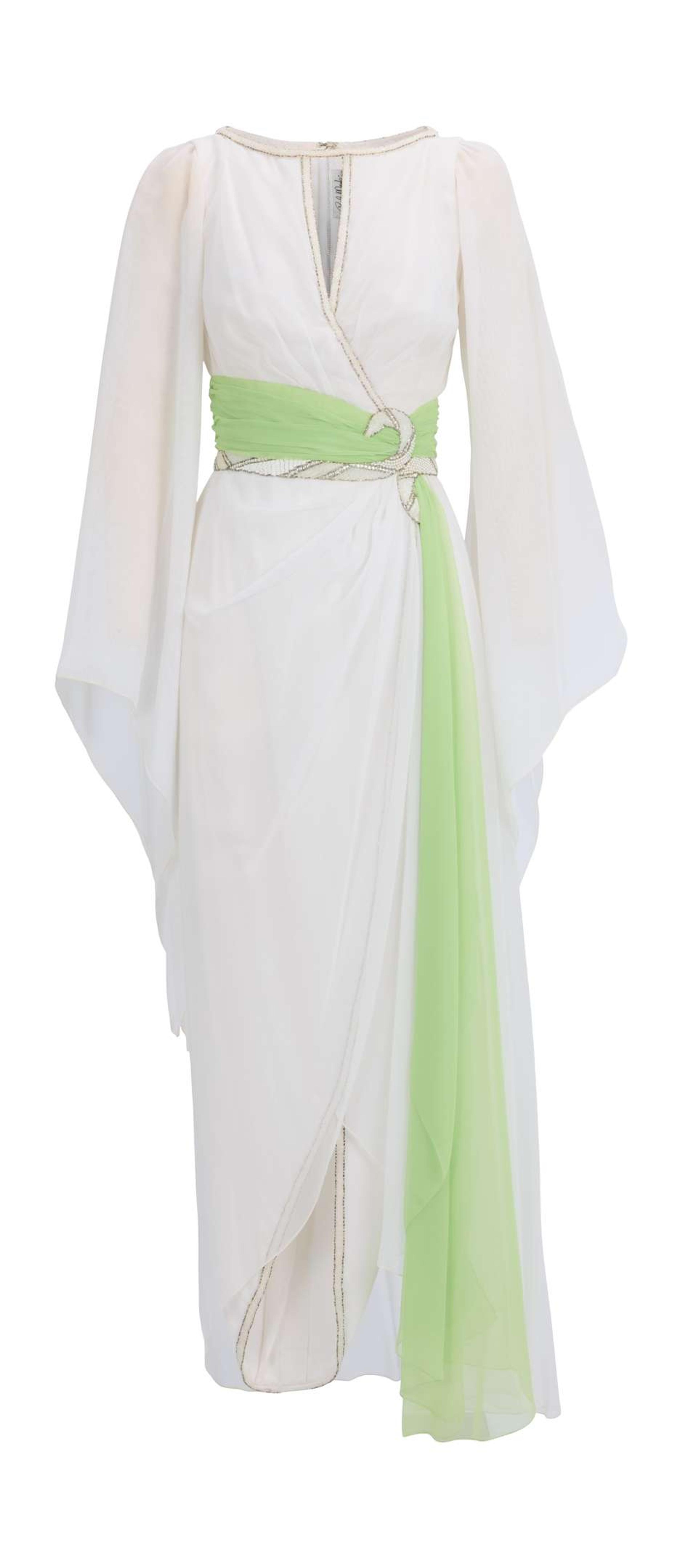white dress green sash Ann-Margret Period clothing
