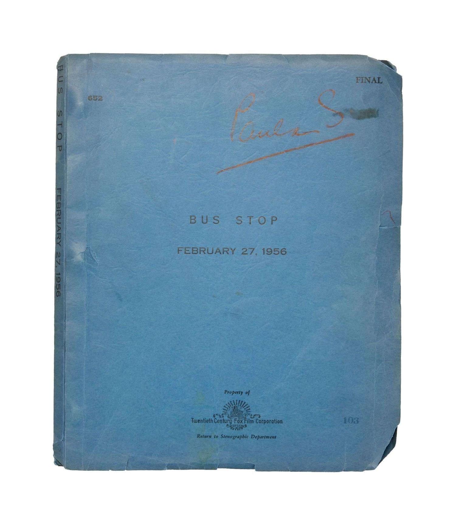 Marilyn Monroe | 1956 Lightly Annotated Script from “Bus Stop” lot