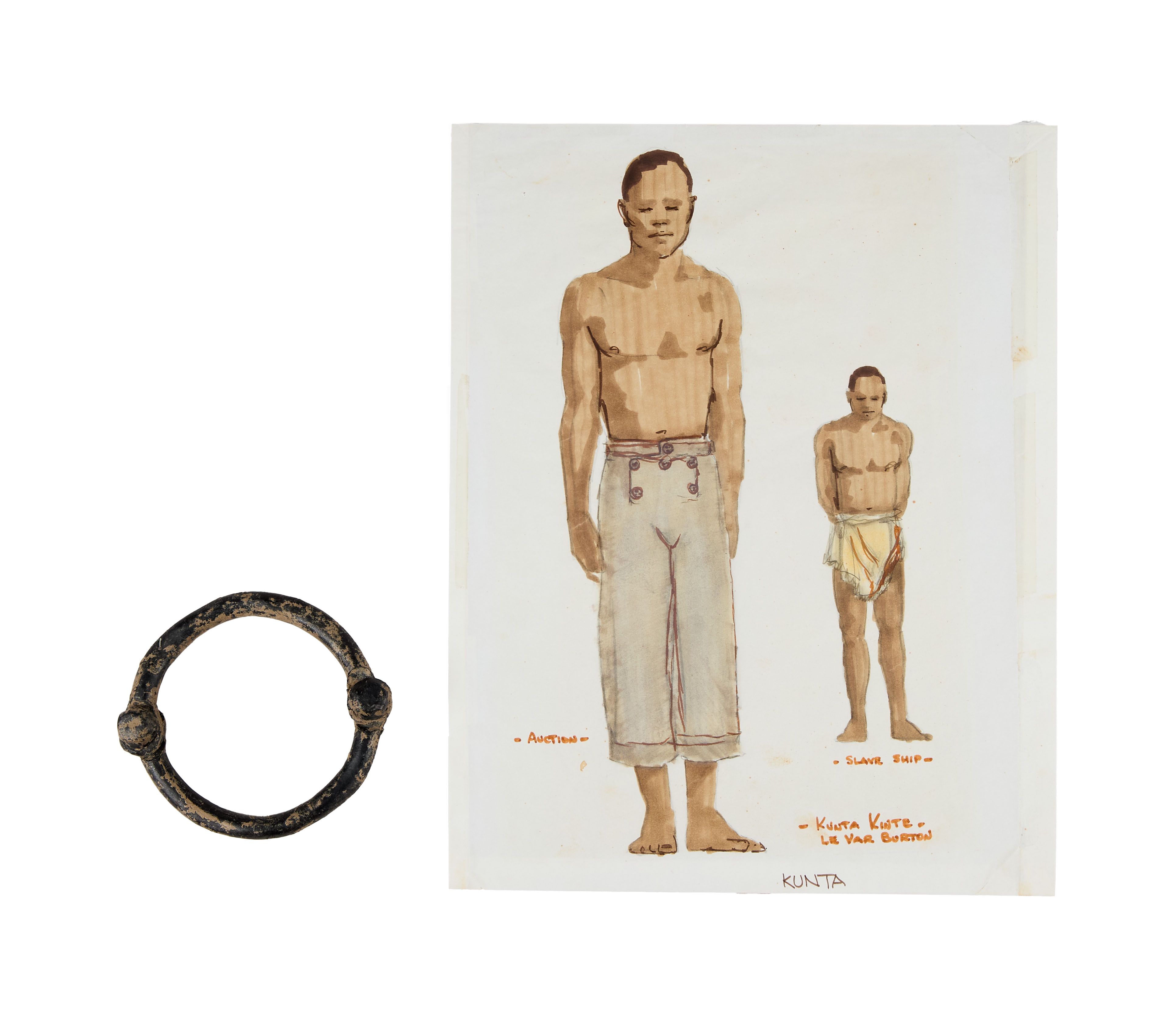 Roots | Kunta Kinte (LeVar Burton) Costume Sketch with Leg Iron Prop, image size:3859x3327