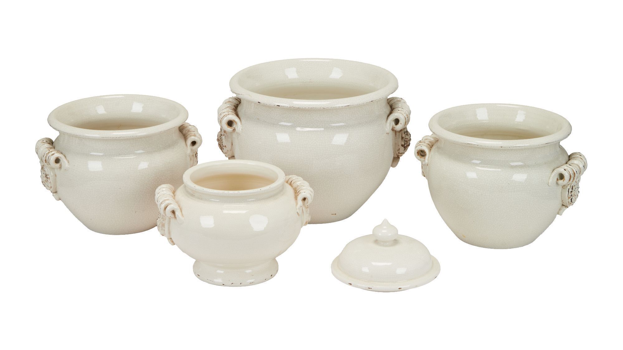 Playboy | Four Off White Crackle Ceramic Pots