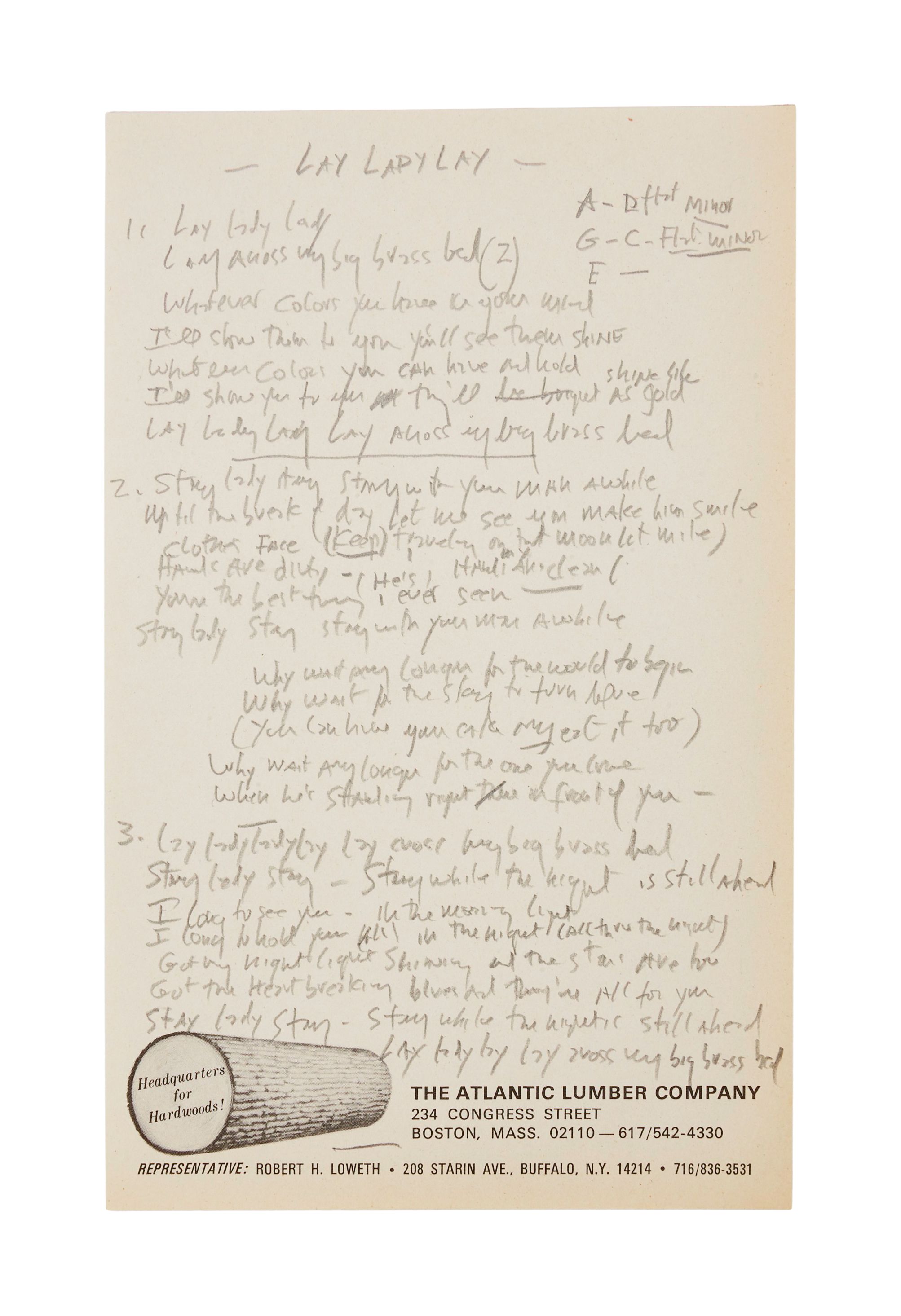 Bob Dylan | Vintage Handwritten "Lay Lady Lay" Lyrics with LOA from ...