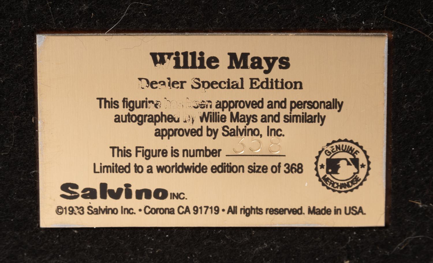 A Willie Mays "The Catch" Signed Autograph Salvino Figure,