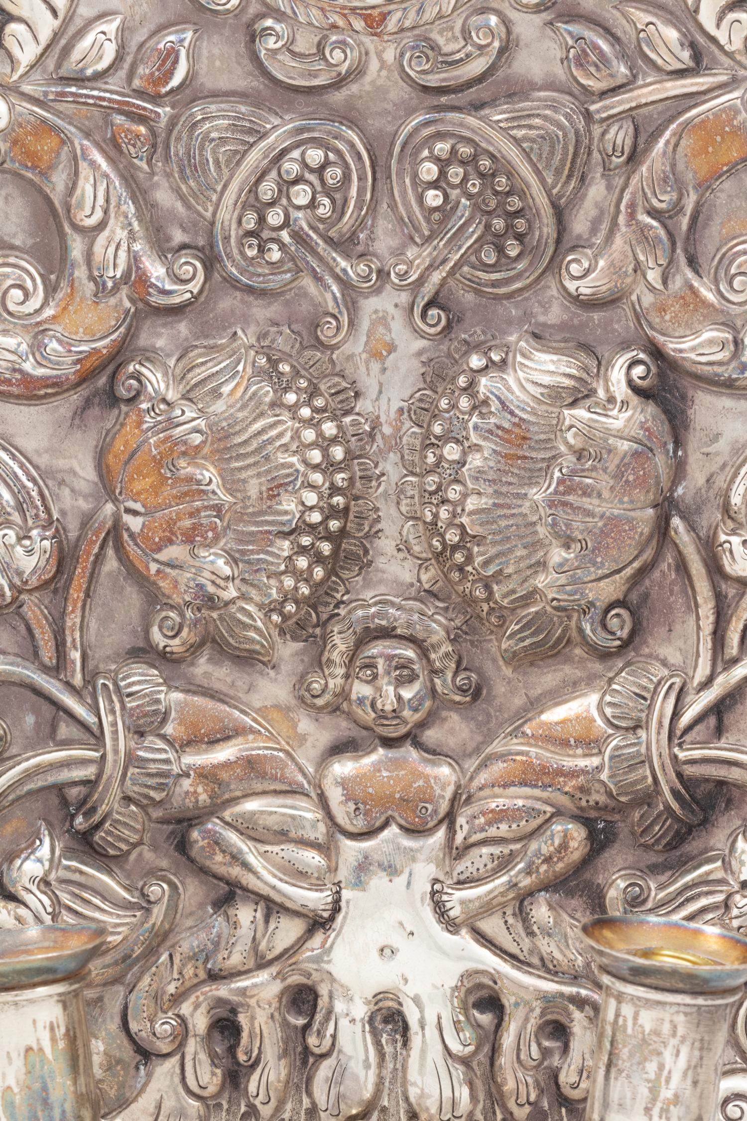 A Pair of Continental Silver Two-Light Sconces