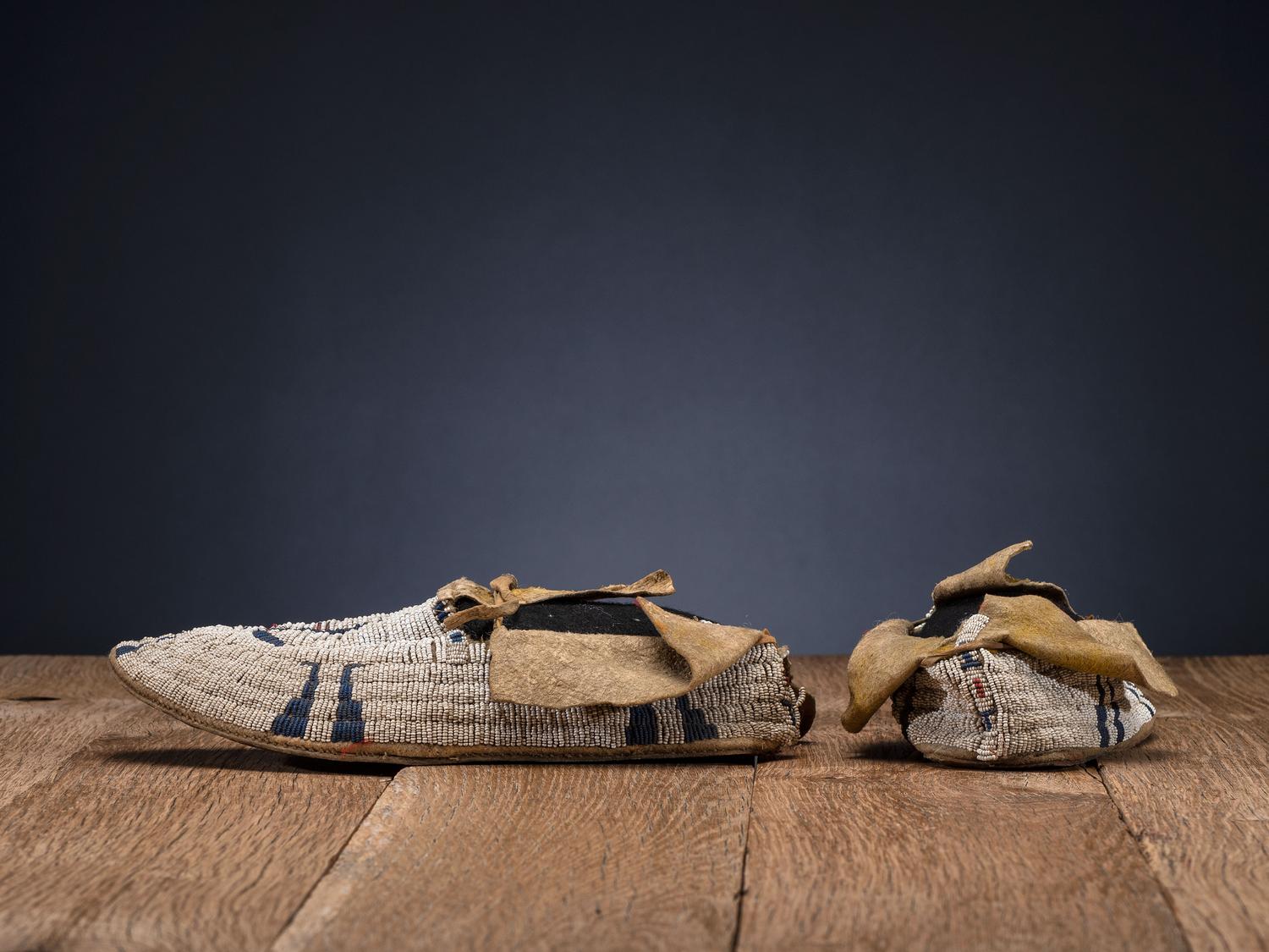 Cheyenne Beaded Buffalo Hide Moccasins, with Thunderbirds