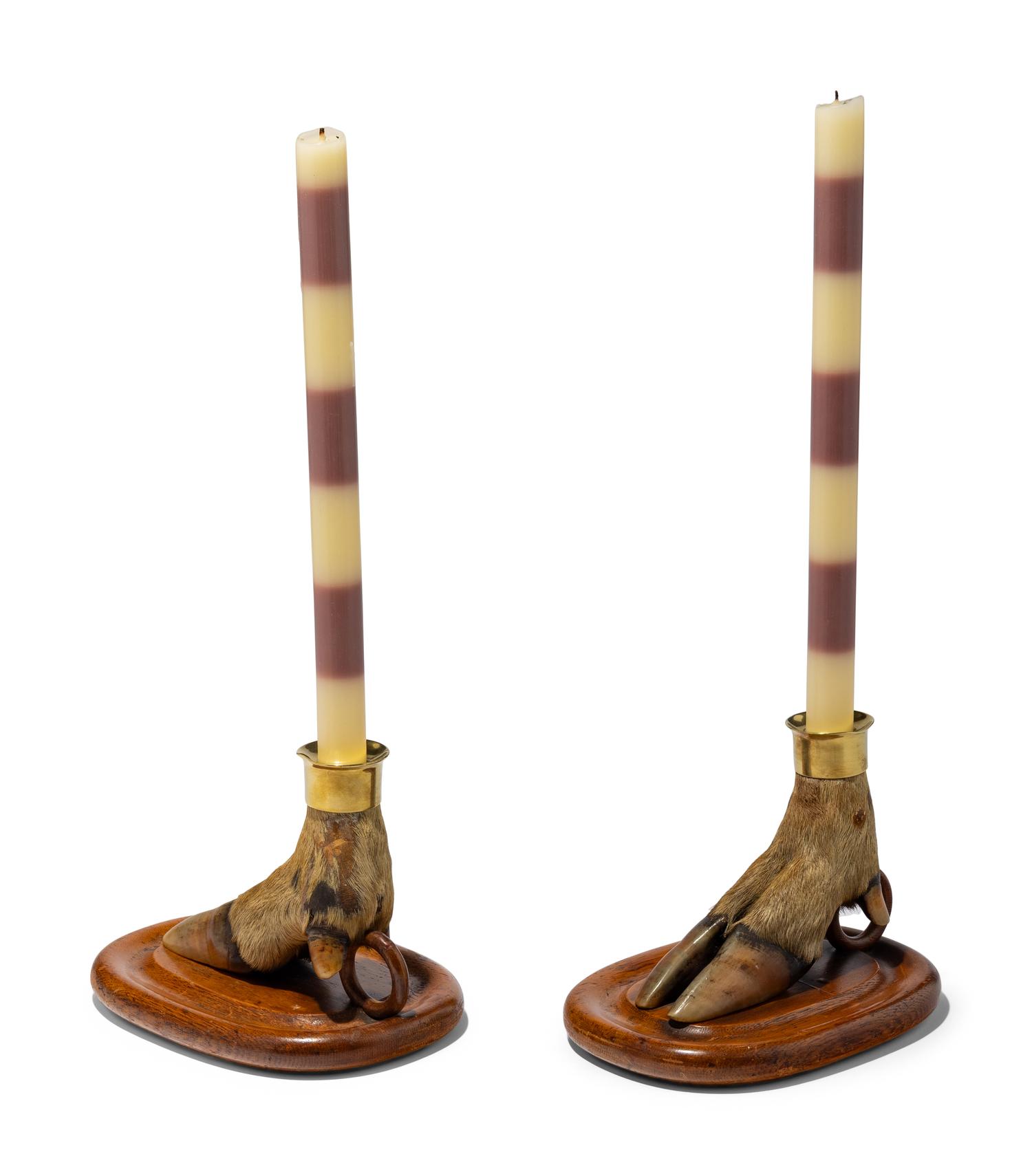A Pair of Taxidermy Hoof Candlesticks