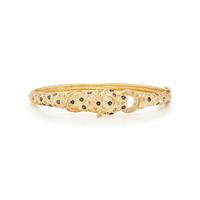 YELLOW GOLD AND GEMSTONE PANTHER BANGLE BRACELET