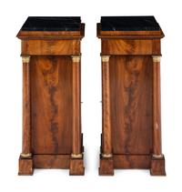 A Pair of Empire Style Mahogany Marble-Top Side Cabinets