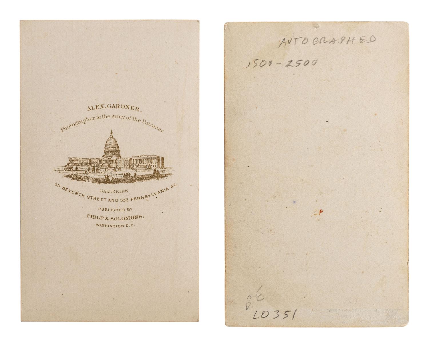 [SHERIDAN, Philip H. (1831-1888)]. A pair of CDVs of Sheridan as major general, including a signed bust portrait.