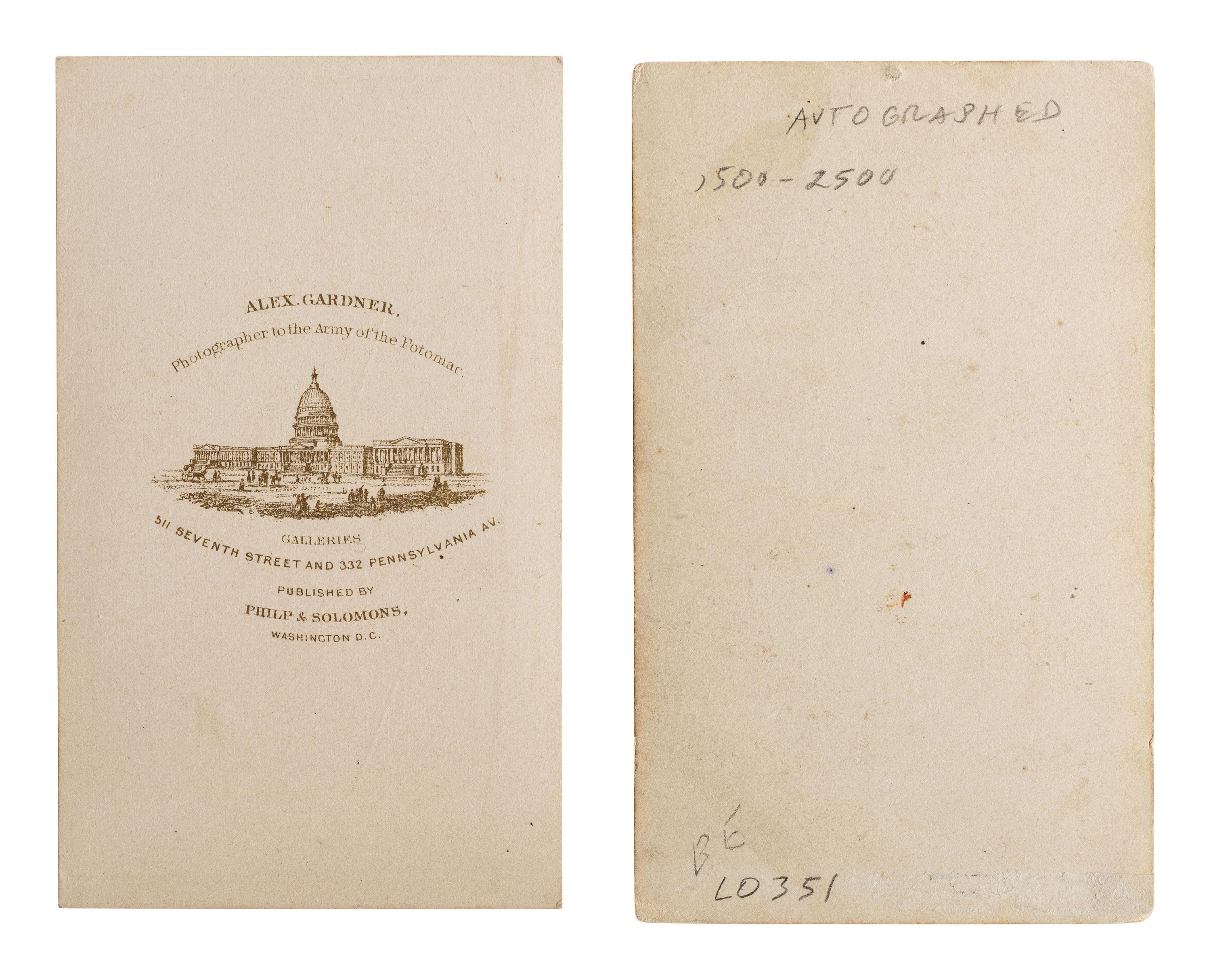 [SHERIDAN, Philip H. (1831-1888)]. A pair of CDVs of Sheridan as major general, including a signed bust portrait.