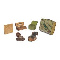 A Group of Five Assorted Boxes and Inkwells, Together with The Spider and the Fly Game