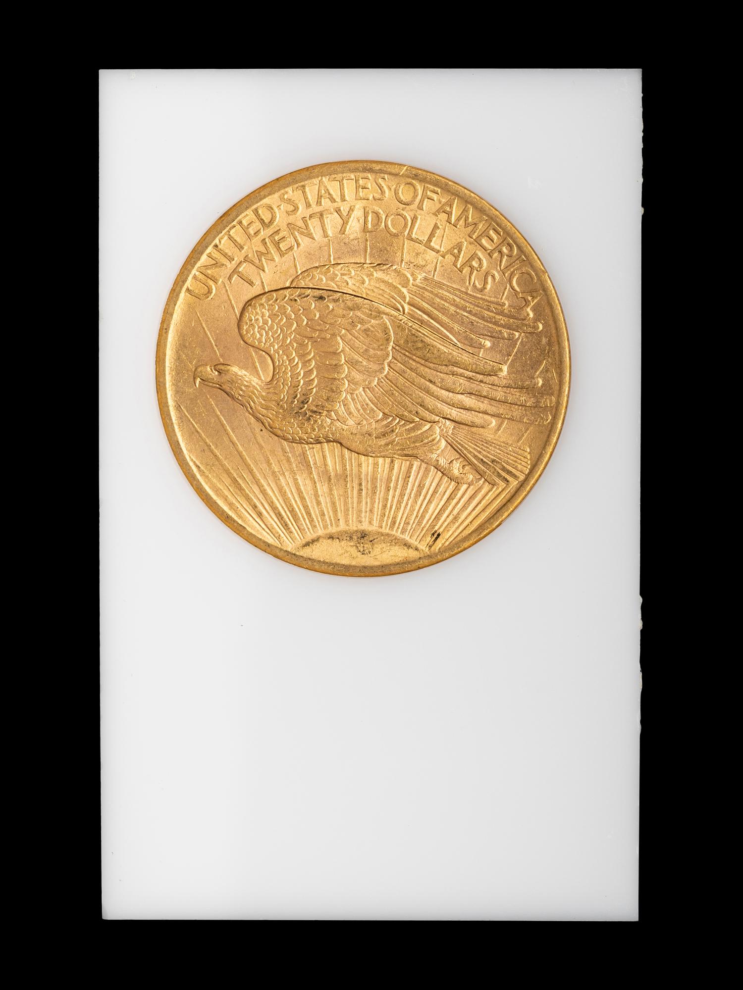 A 1908 Saint Gaudens; No Motto $20 Gold Coin