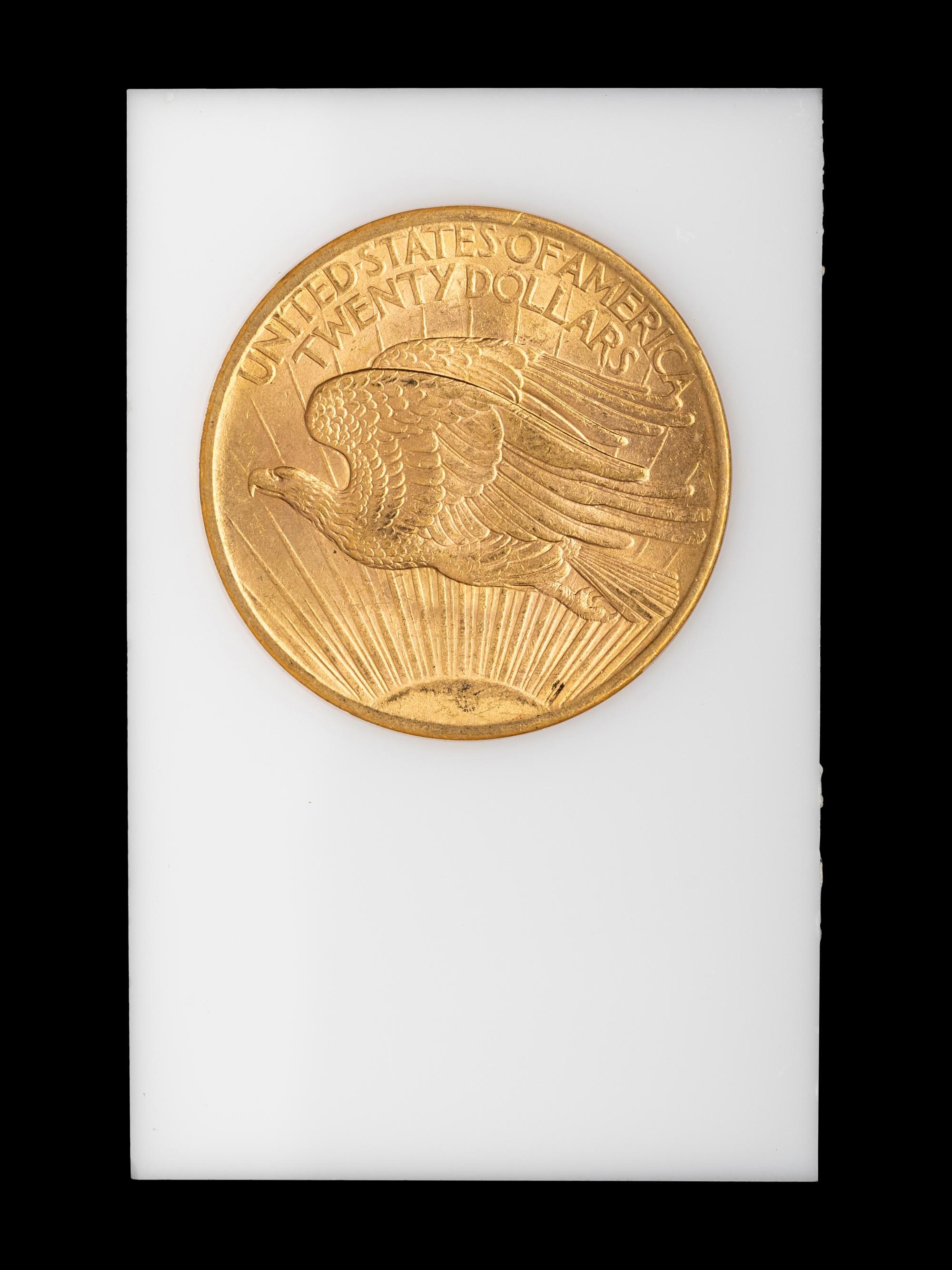 A 1908 Saint Gaudens; No Motto $20 Gold Coin