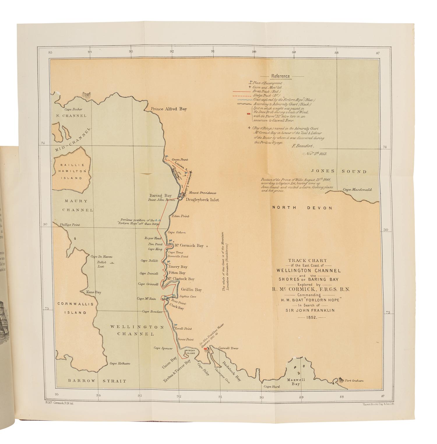 McCORMICK, Robert (1800-1890). Voyages of Discovery in the Arctic and Antarctic Seas, and Round the World: Being the Personal Narratives of Attempts to Reach the North and South Poles; And of an Open-Boat Expedition up the Wellington Channel in Search of Sir John Franklin and Her Majesty's Ships "Erebus" and "Terror," in Her Majesty's Boat "Forlorn Hope." London: Sampson Low, Marston, Searle, and Rivington, 1884.