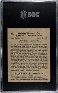 A 1939 Play Ball Mel Ott Baseball Card No. 51 (SGC 4 VG/EX)