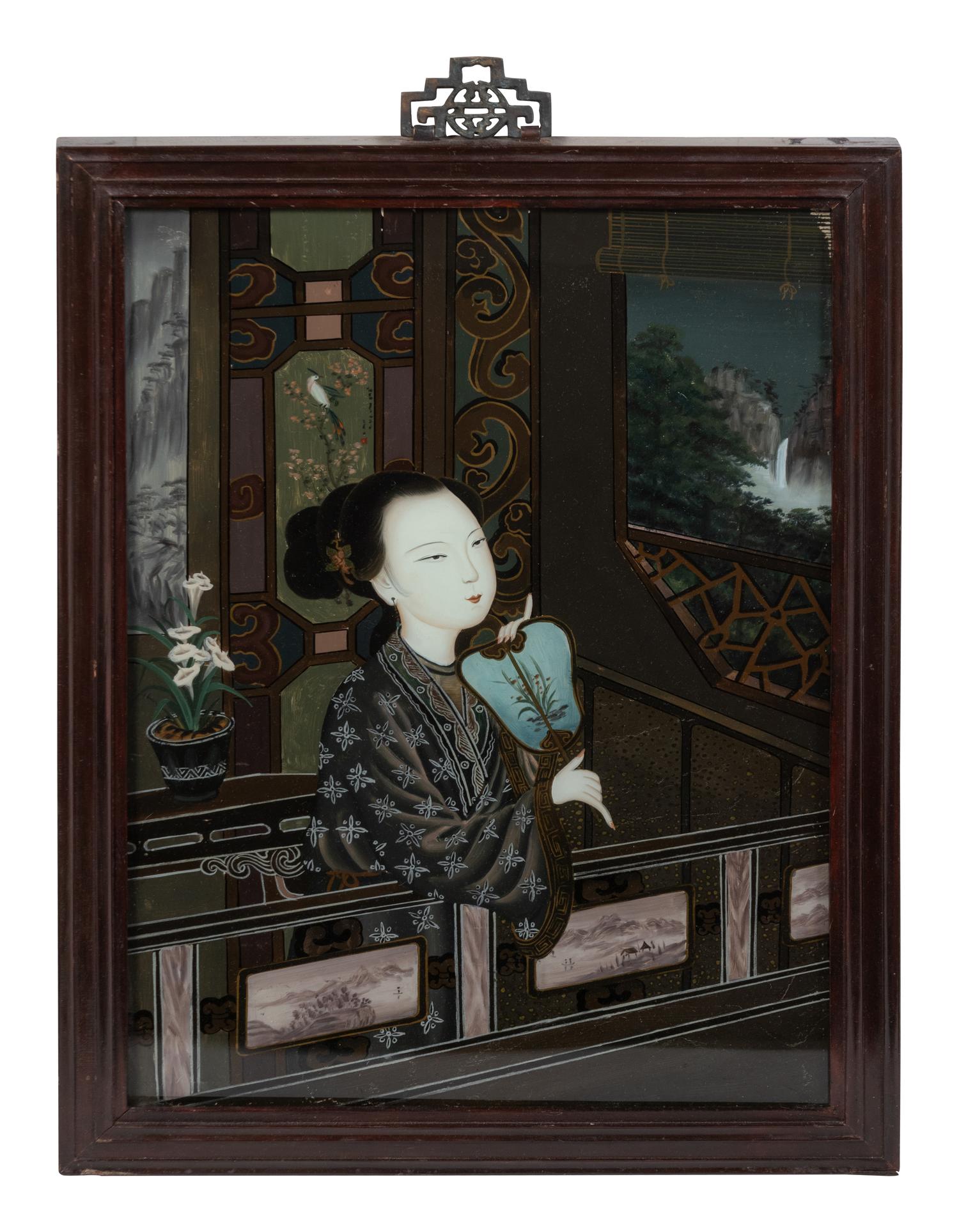 A Pair of Chinese Reverse Painted Glass Pictures