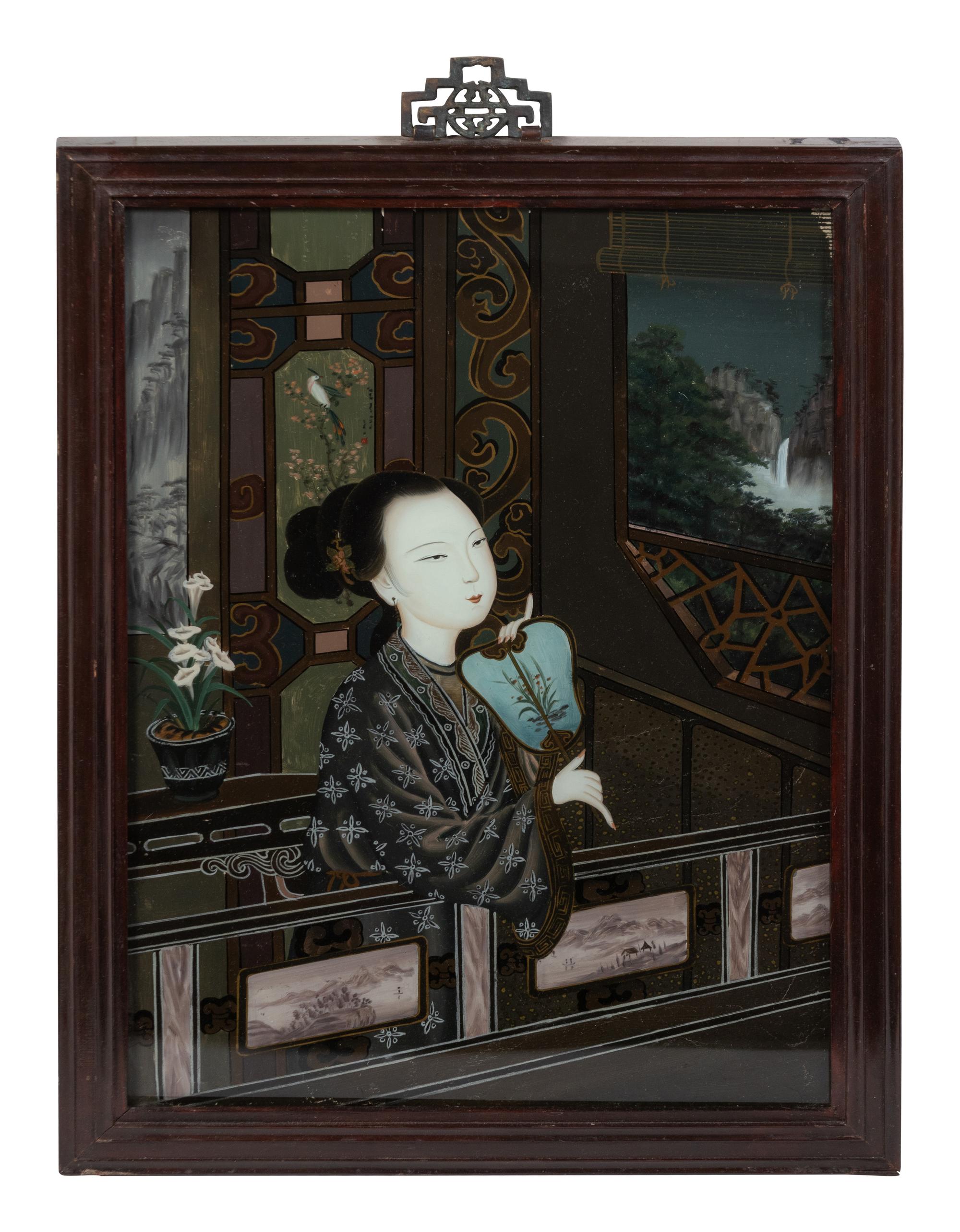 A Pair of Chinese Reverse Painted Glass Pictures