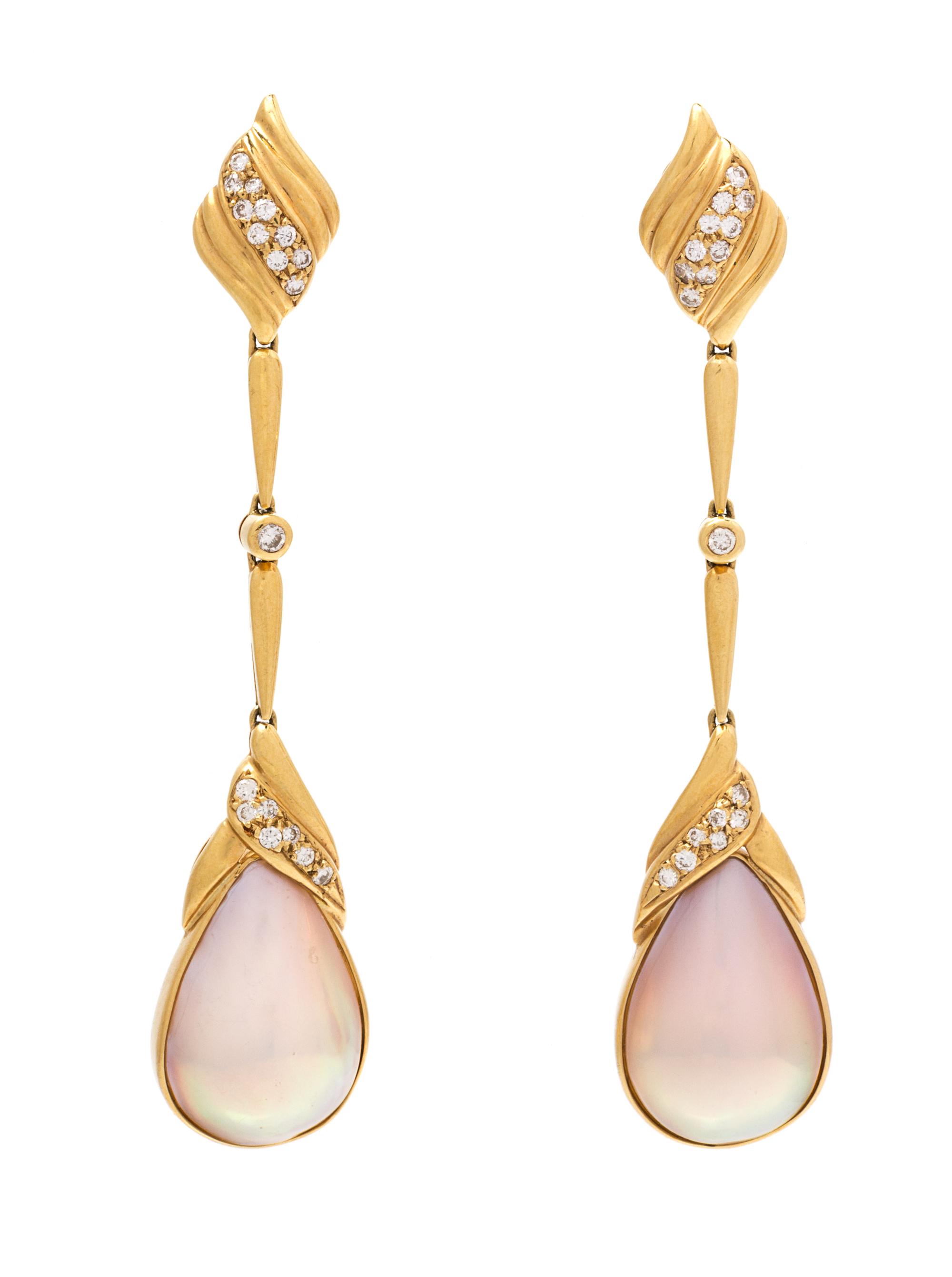 A Pair of Yellow Gold, Pearl and Diamond Earrings, 9.00 dwts.
